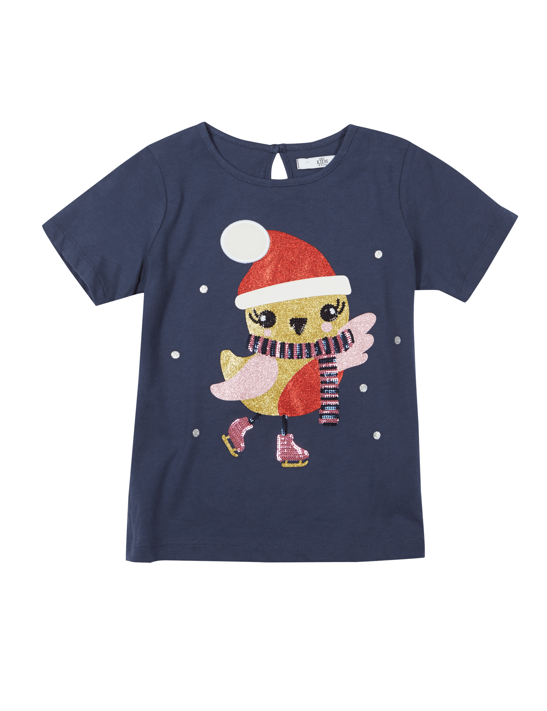 Pure Cotton Sequin Embellished Robin Christmas T-Shirt (1-7 Years) Image 2 of 3