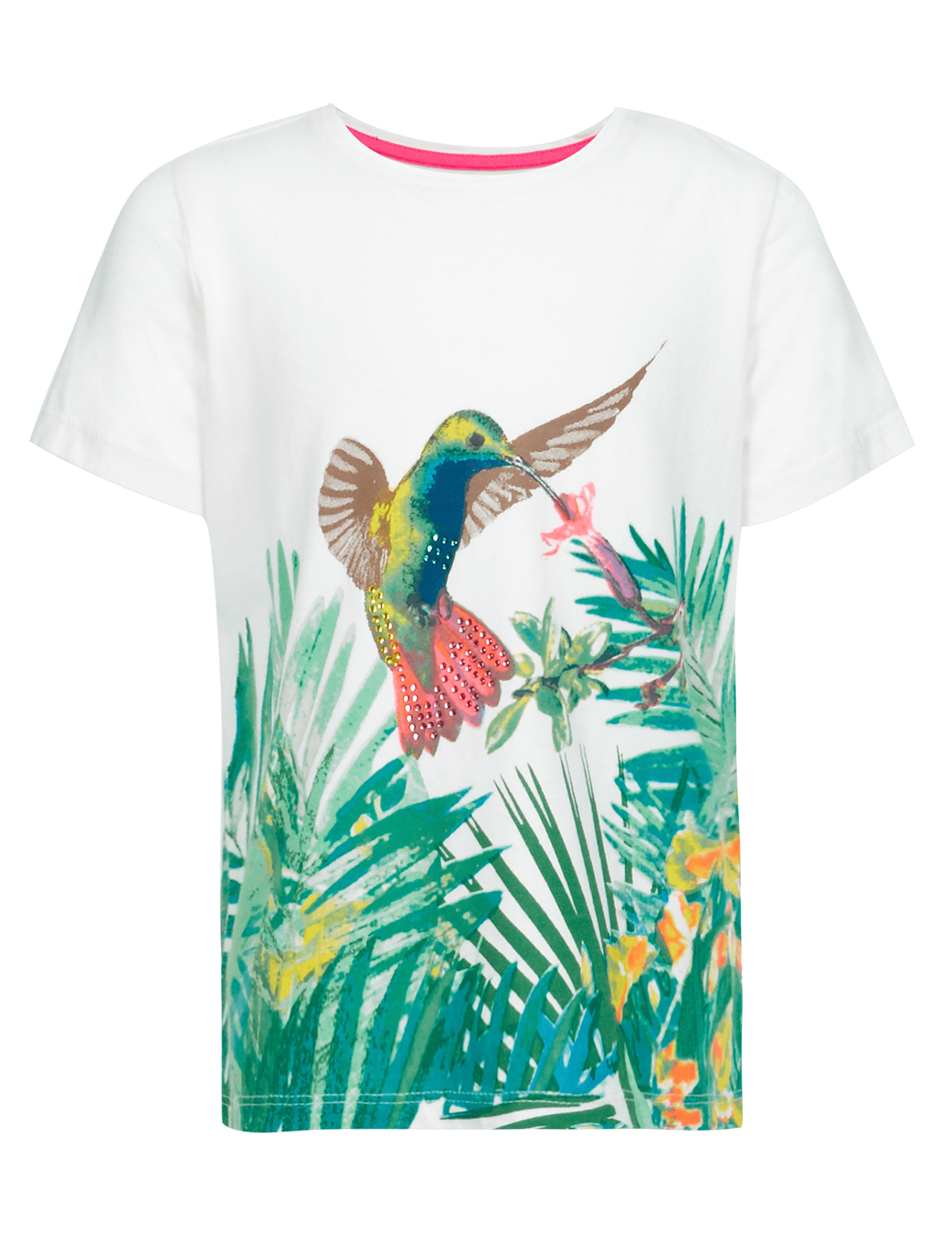 Pure Cotton Sequin Embellished Hummingbird Print T-Shirt Image 2 of 6