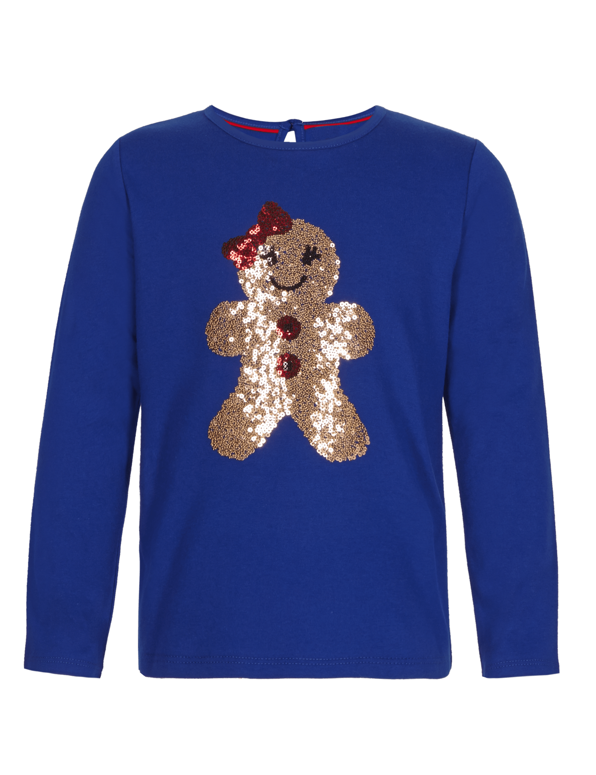 Pure Cotton Sequin Embellished Gingerbread T-Shirt (1-7 Years) Image 2 of 3