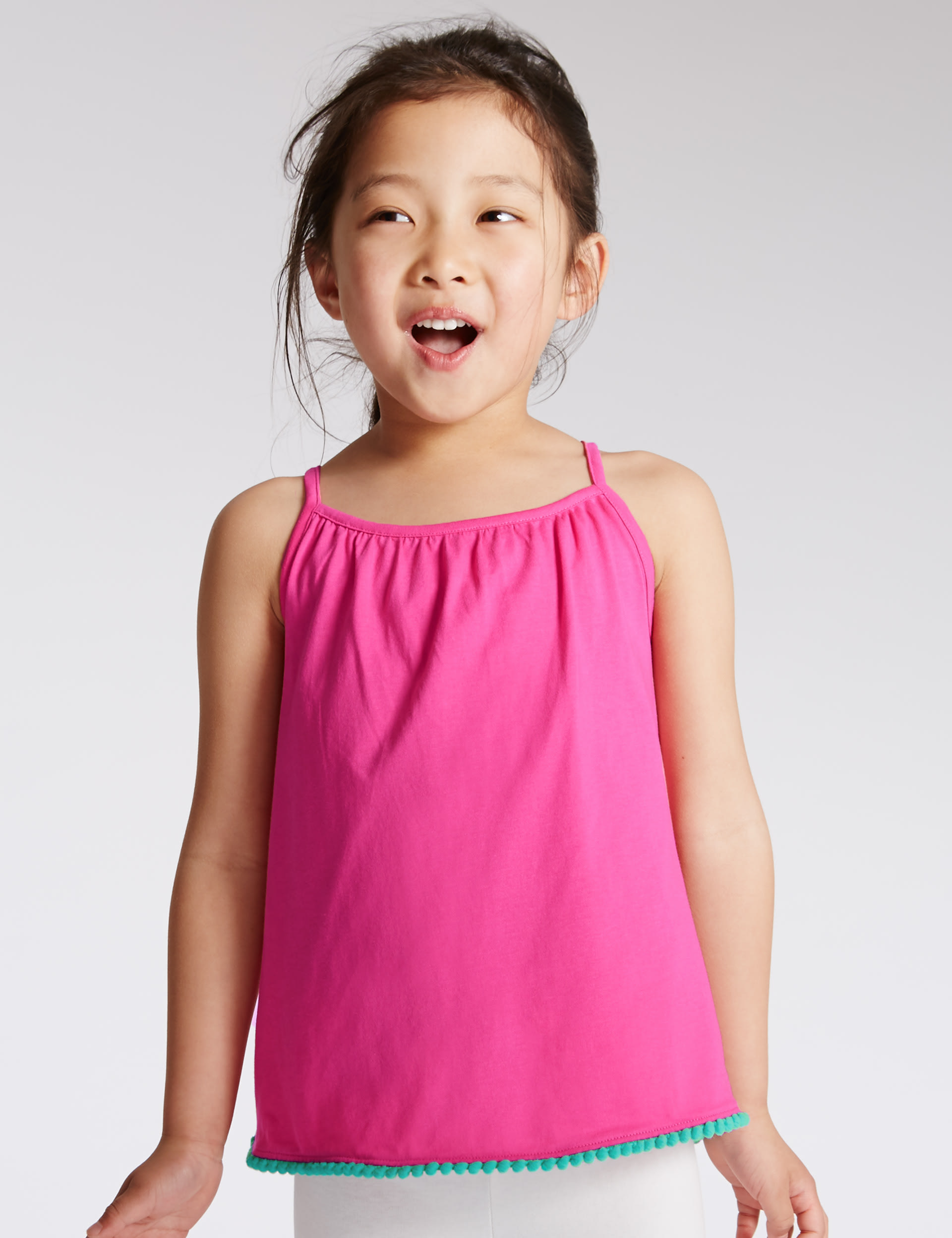 2 Pack Pure Cotton Lace Trim Vest Tops (1-7 Years) Image 2 of 7