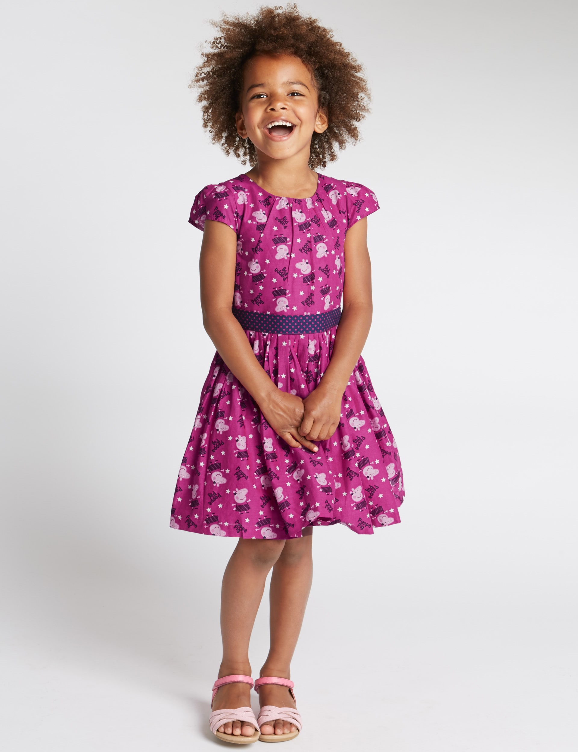 Pure Cotton Peppa Pig™ AOP Prom Dress with Belt (1-7 Years) Image 2 of 6
