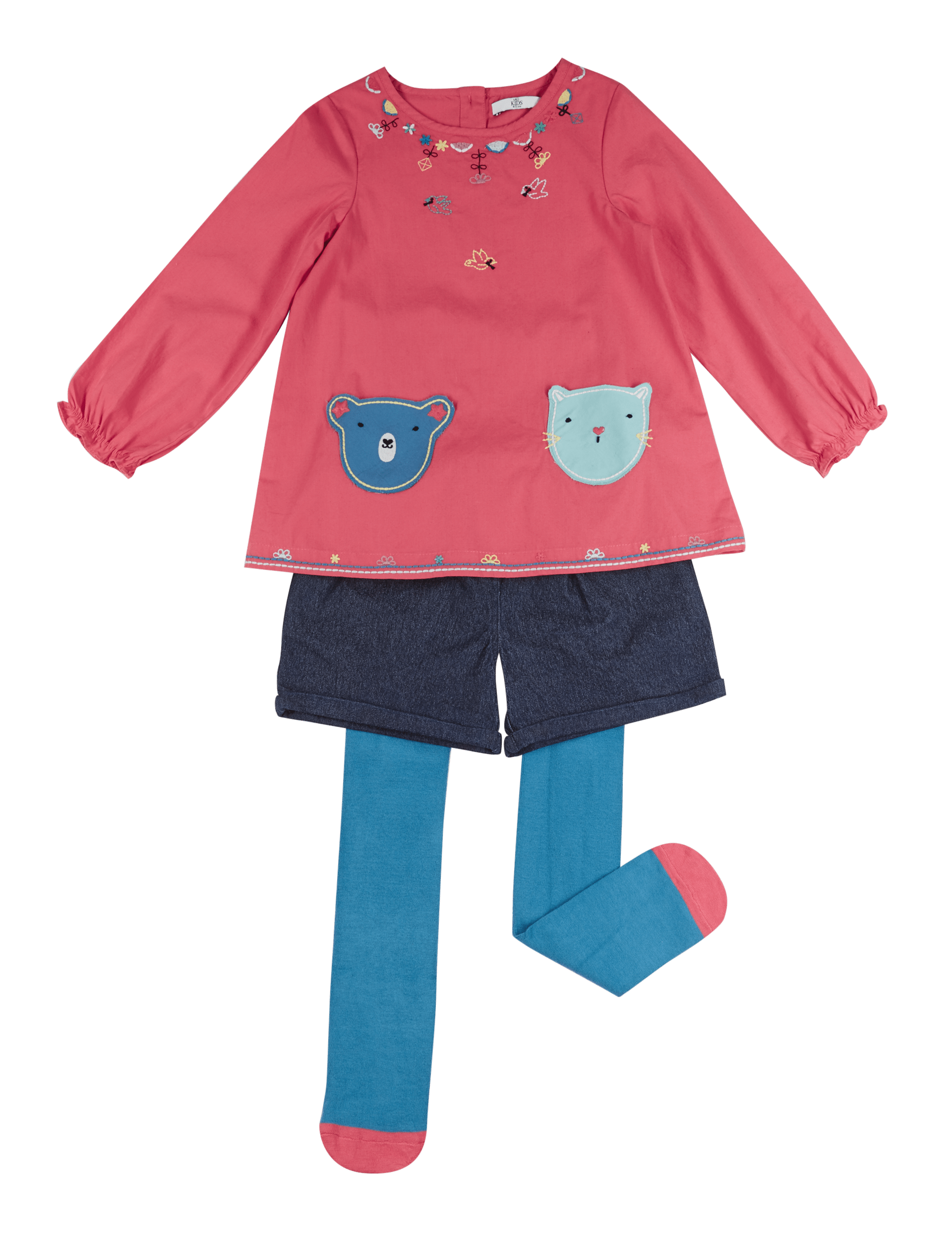 2 Piece Cotton Rich Top, Shorts & Tights Outfit (1-7 Years) Image 2 of 3