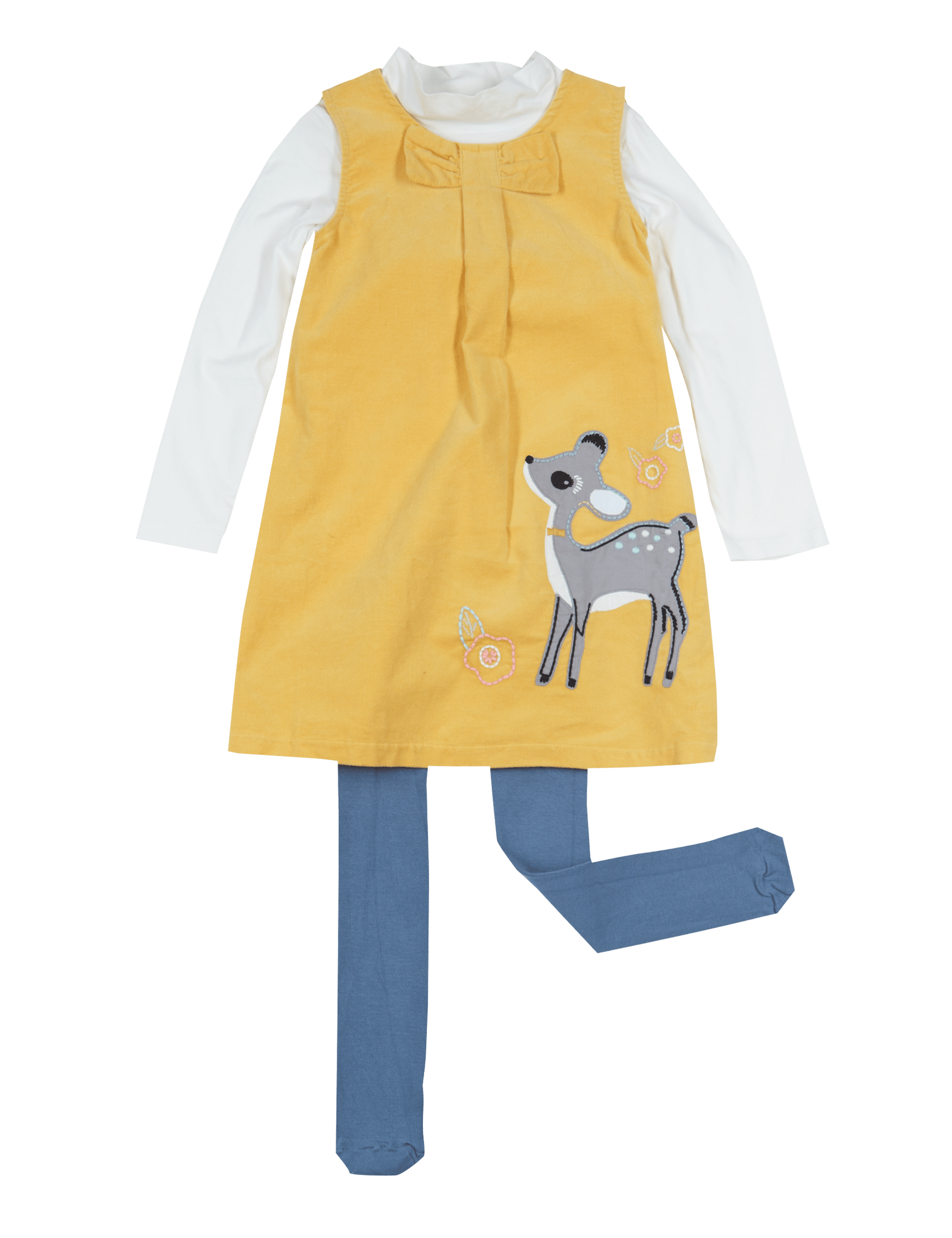 3 Piece Cotton Rich Pinafore Dress, T-Shirt & Tights Outfit (1- 7 Years) Image 2 of 3