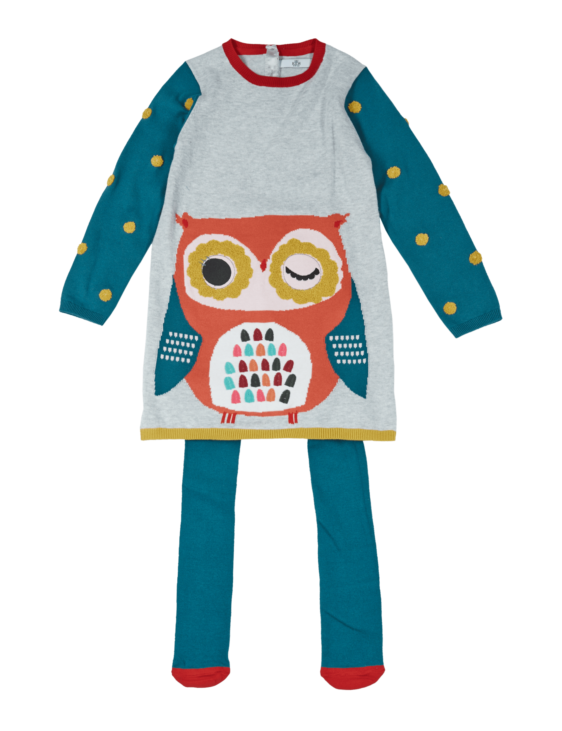 2 Piece Cotton Rich Owl Knitted Dress & Tights Outfit (1-7 Years) Image 2 of 3