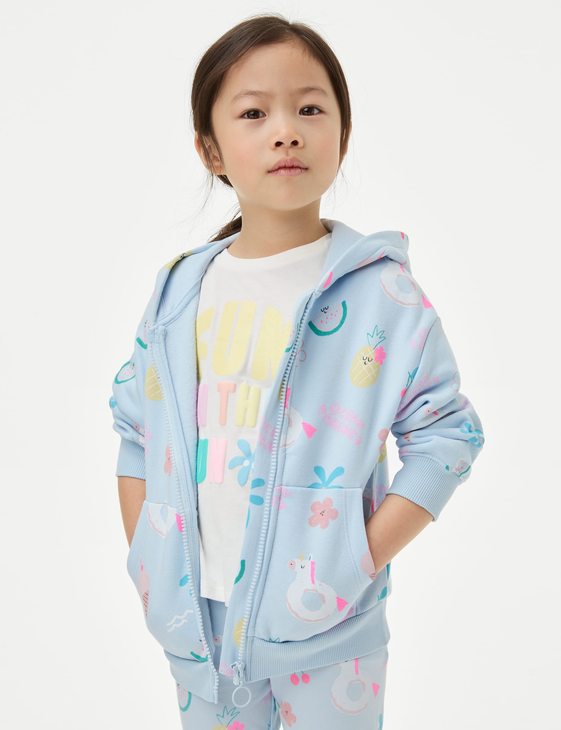 Cotton Rich Printed Zip Hoodie (2–8 Yrs)