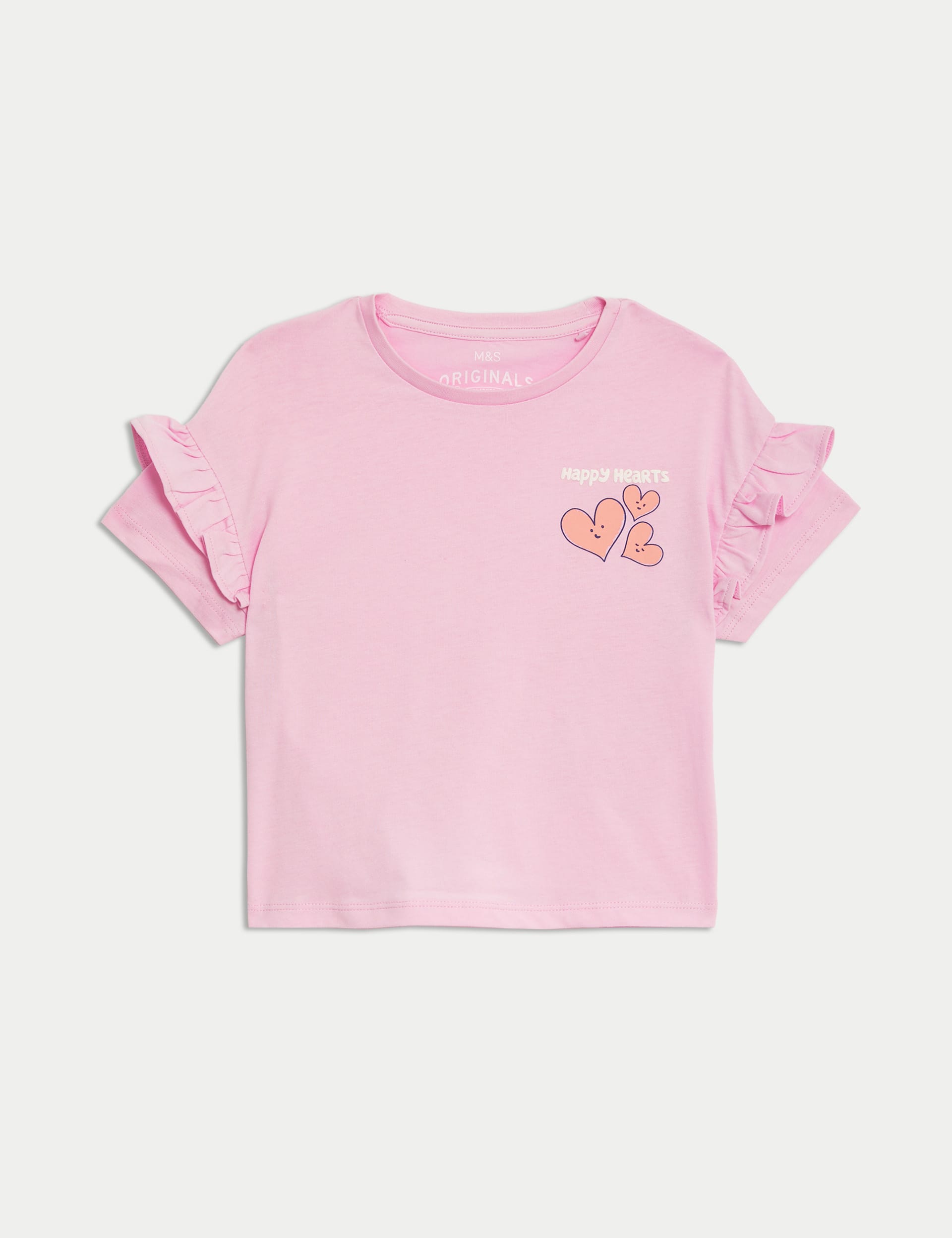 Pure Cotton Graphic Frill Sleeve T-Shirt (2-8 Yrs)