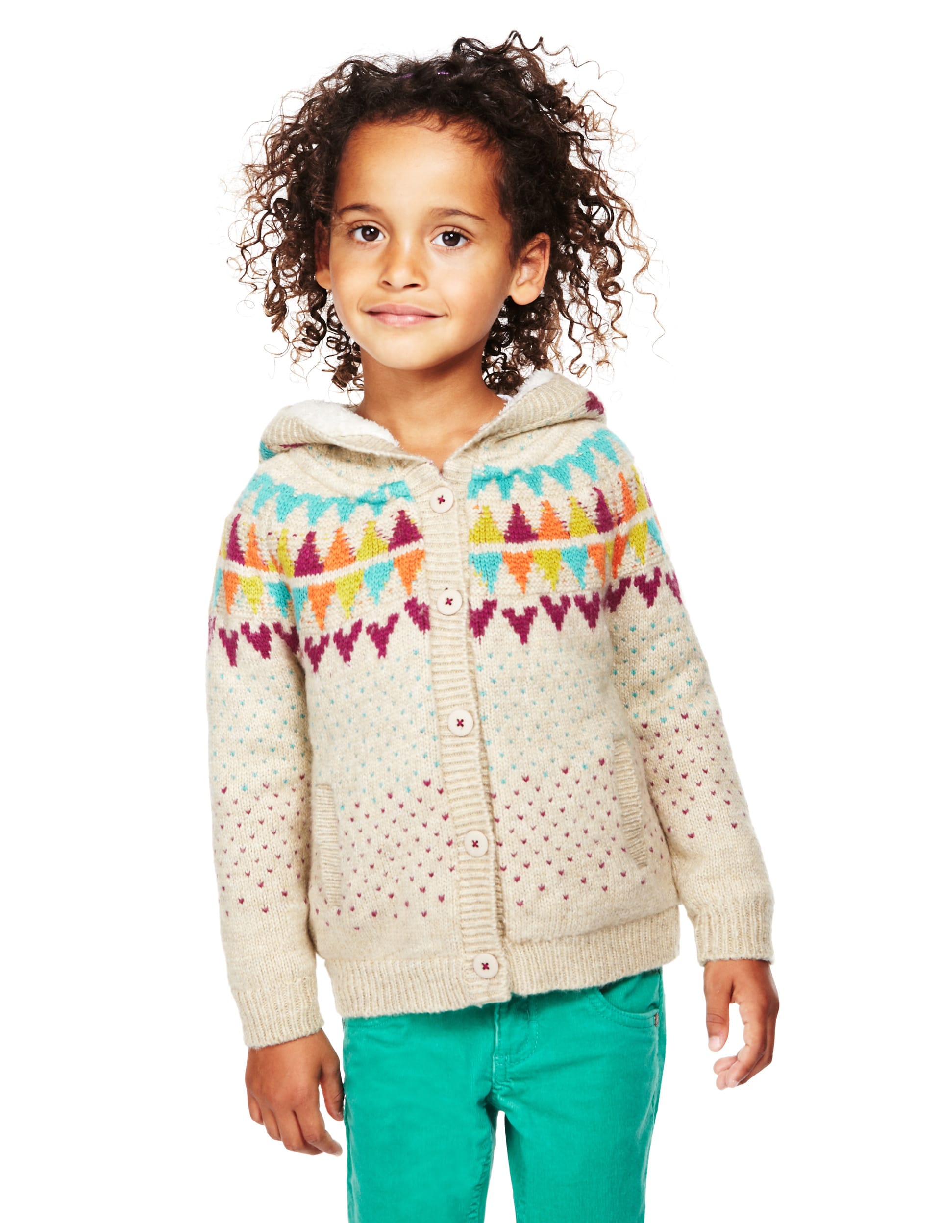 Hooded Fair Isle Borg-Lined Cardigan Image 2 of 9