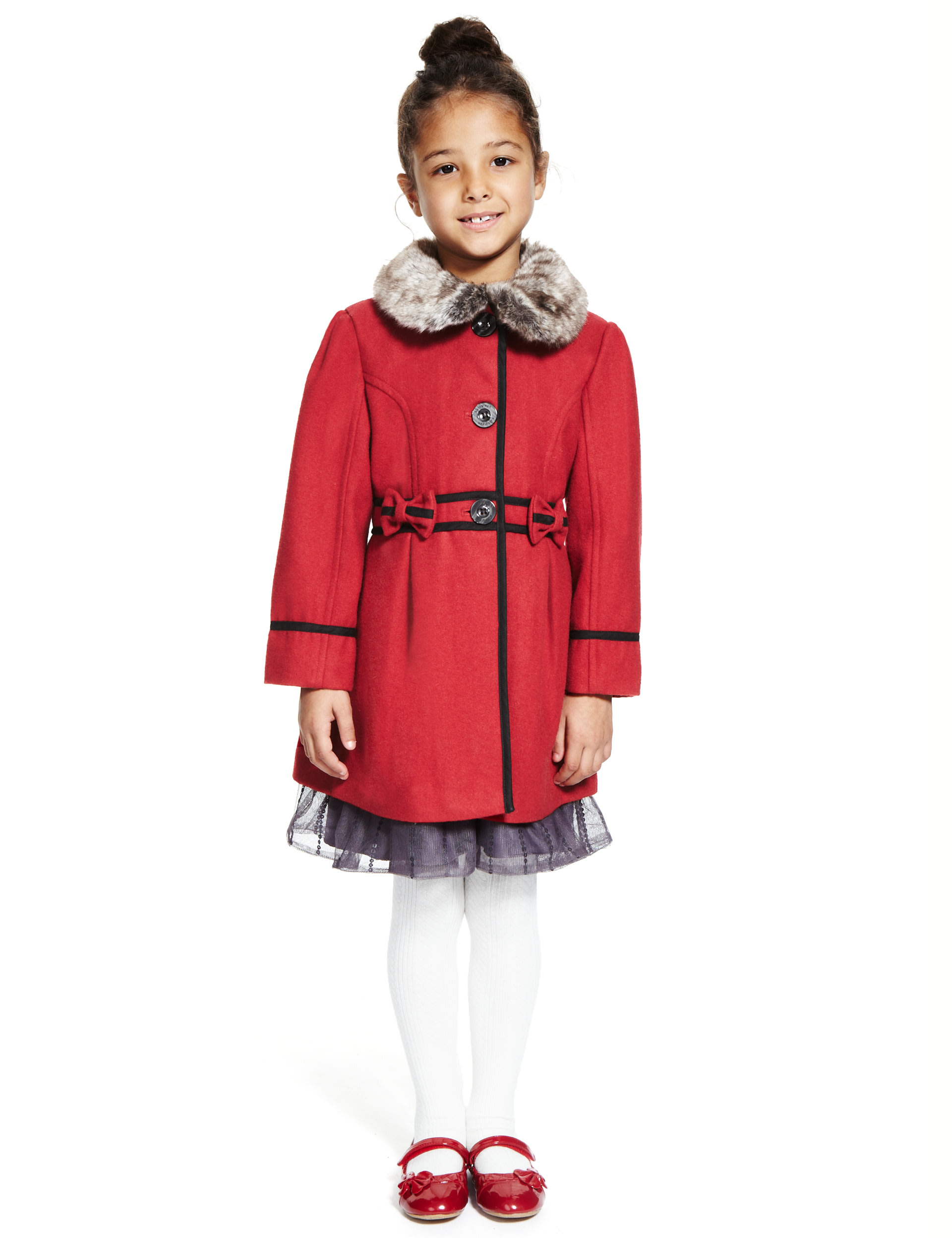 Wool Blend Detachable Faux Fur Collar Coat Image 2 of 7