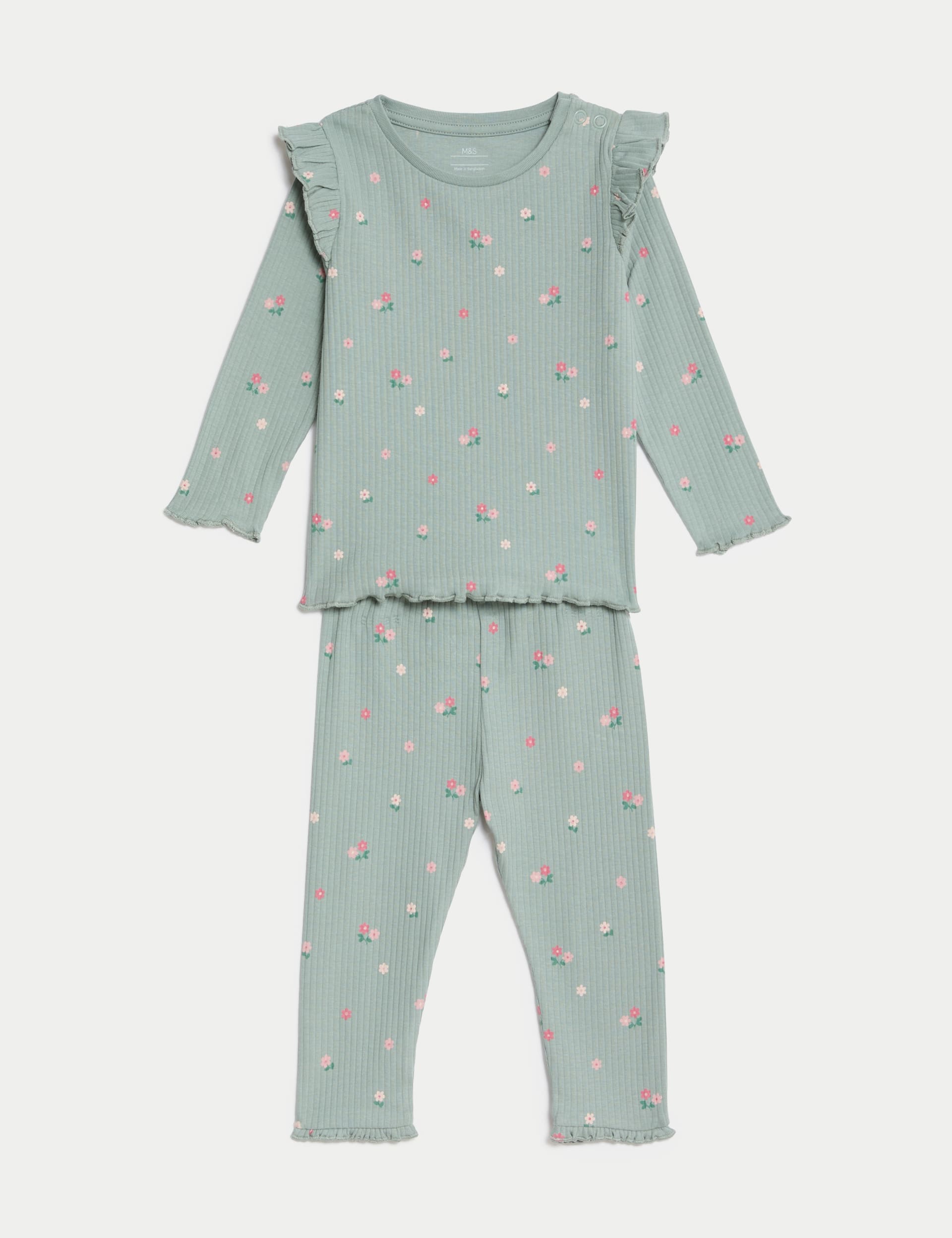 2pc Cotton Rich Ribbed Jersey Floral Outfit (0-3 Yrs)
