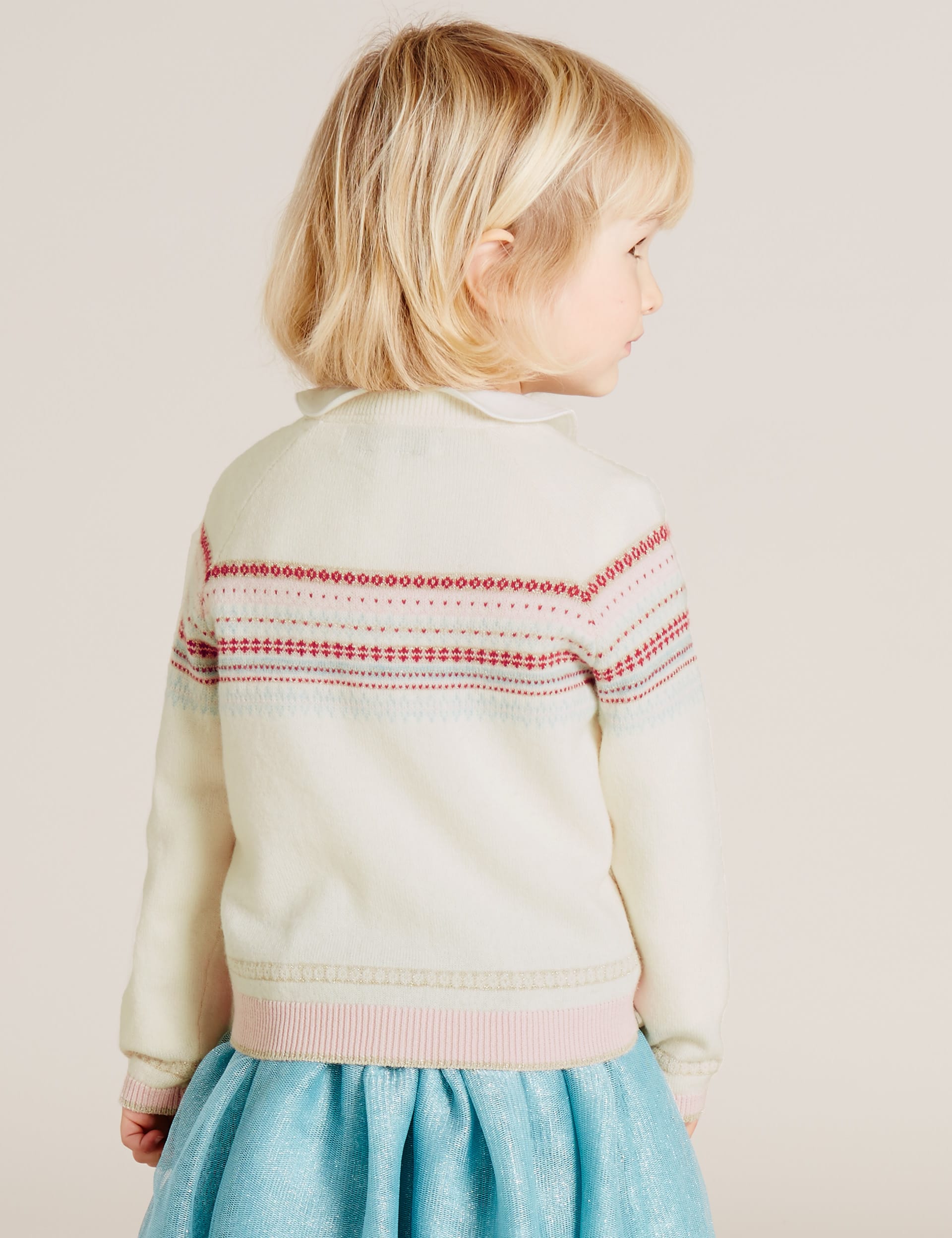 Girls Fairisle Cardigan with Cashmere (3 Months - 5 Years) Image 2 of 9