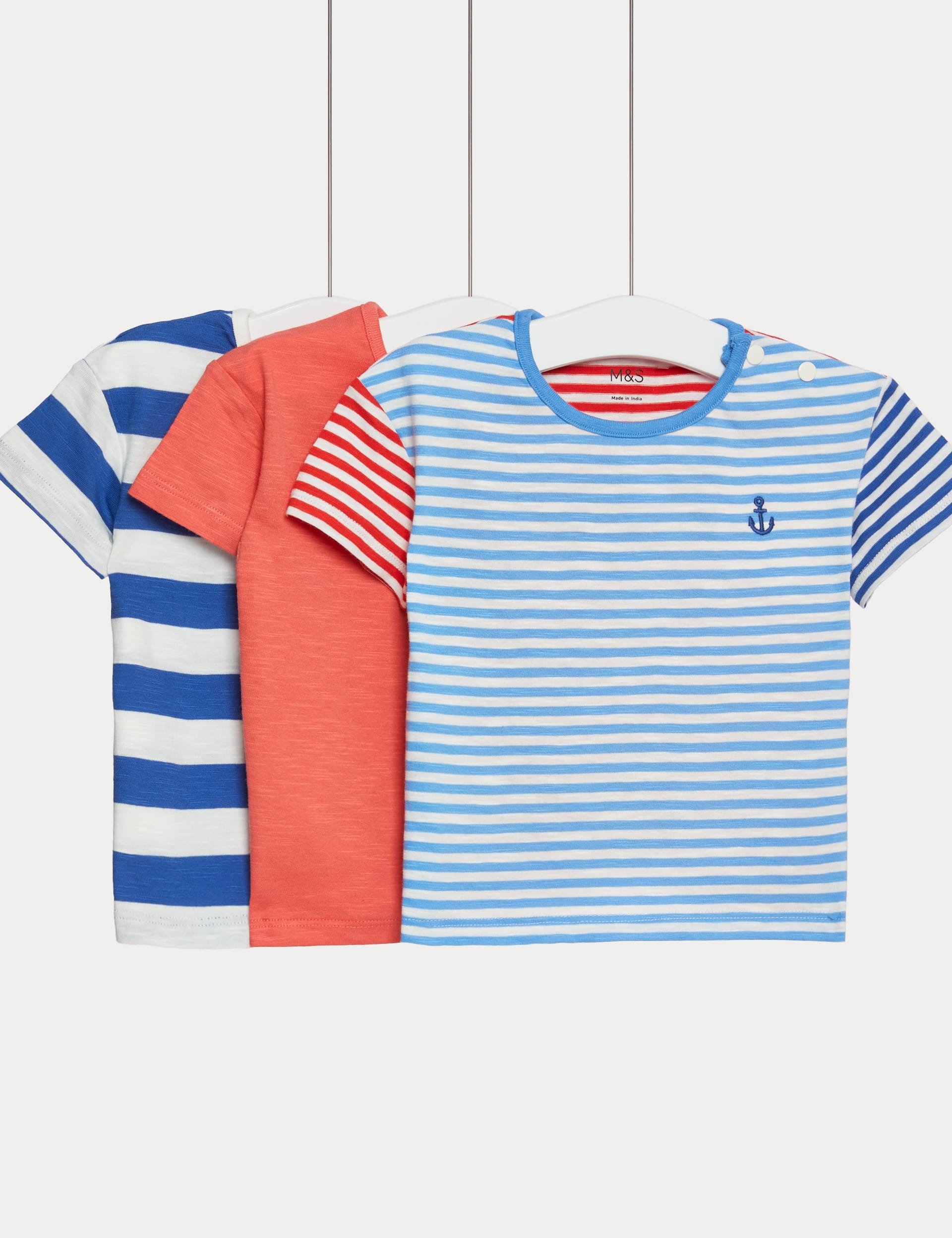 3pk Pure Cotton Plain & Striped T-Shirts (0-3 Yrs)