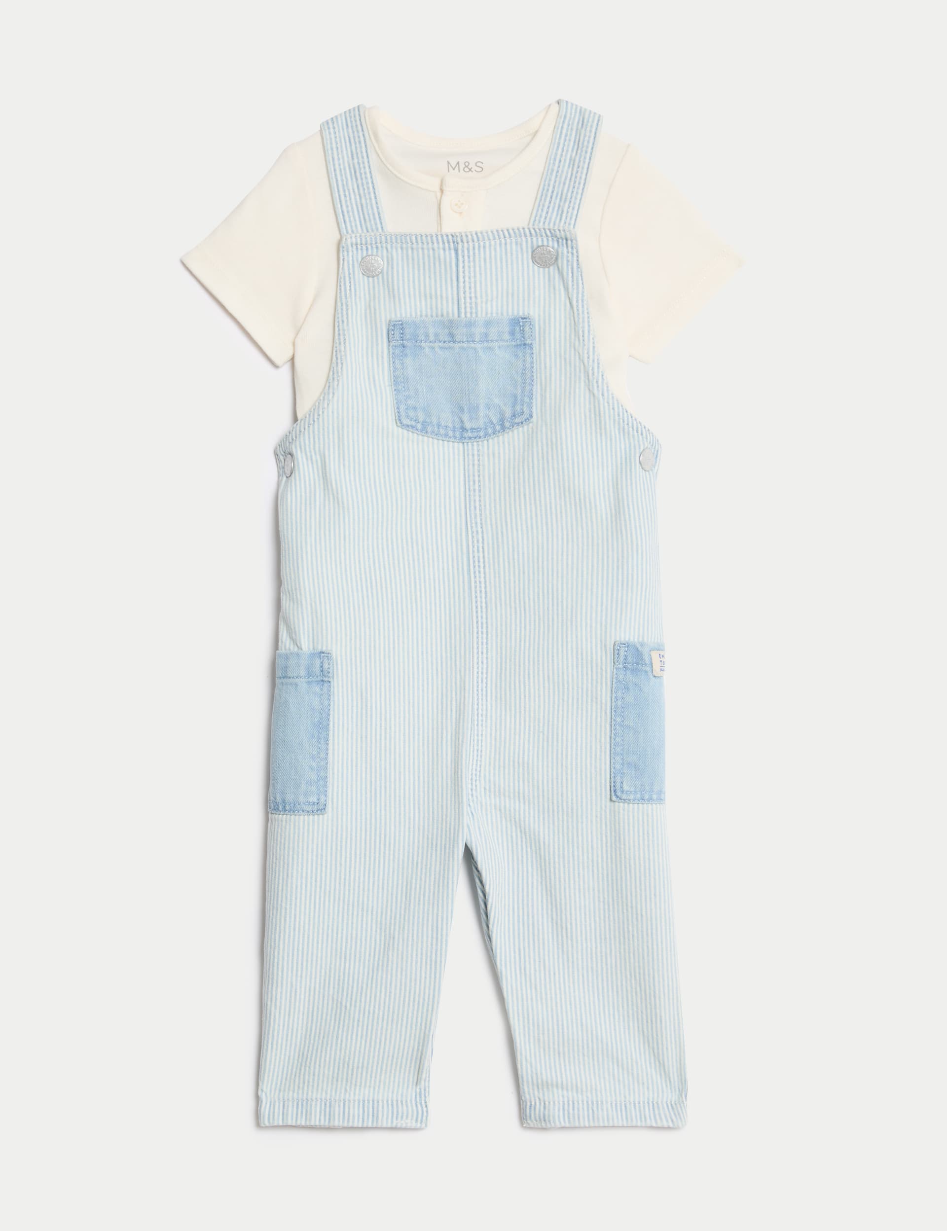 2pc Pure Cotton Striped Dungarees Outfit (0-3 Yrs)