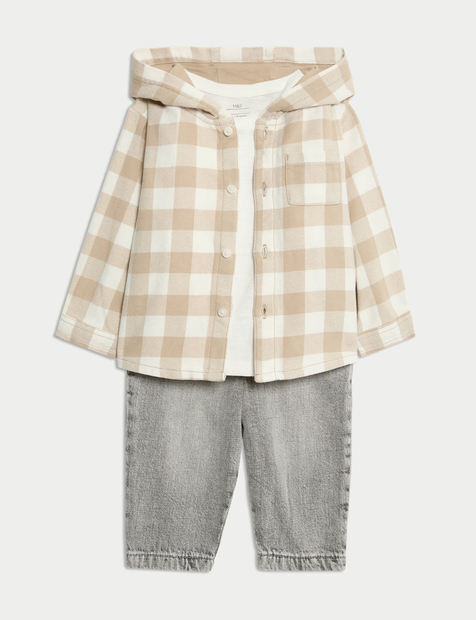 3pc Pure Cotton Checked Shacket Outfit (0-6 Yrs)