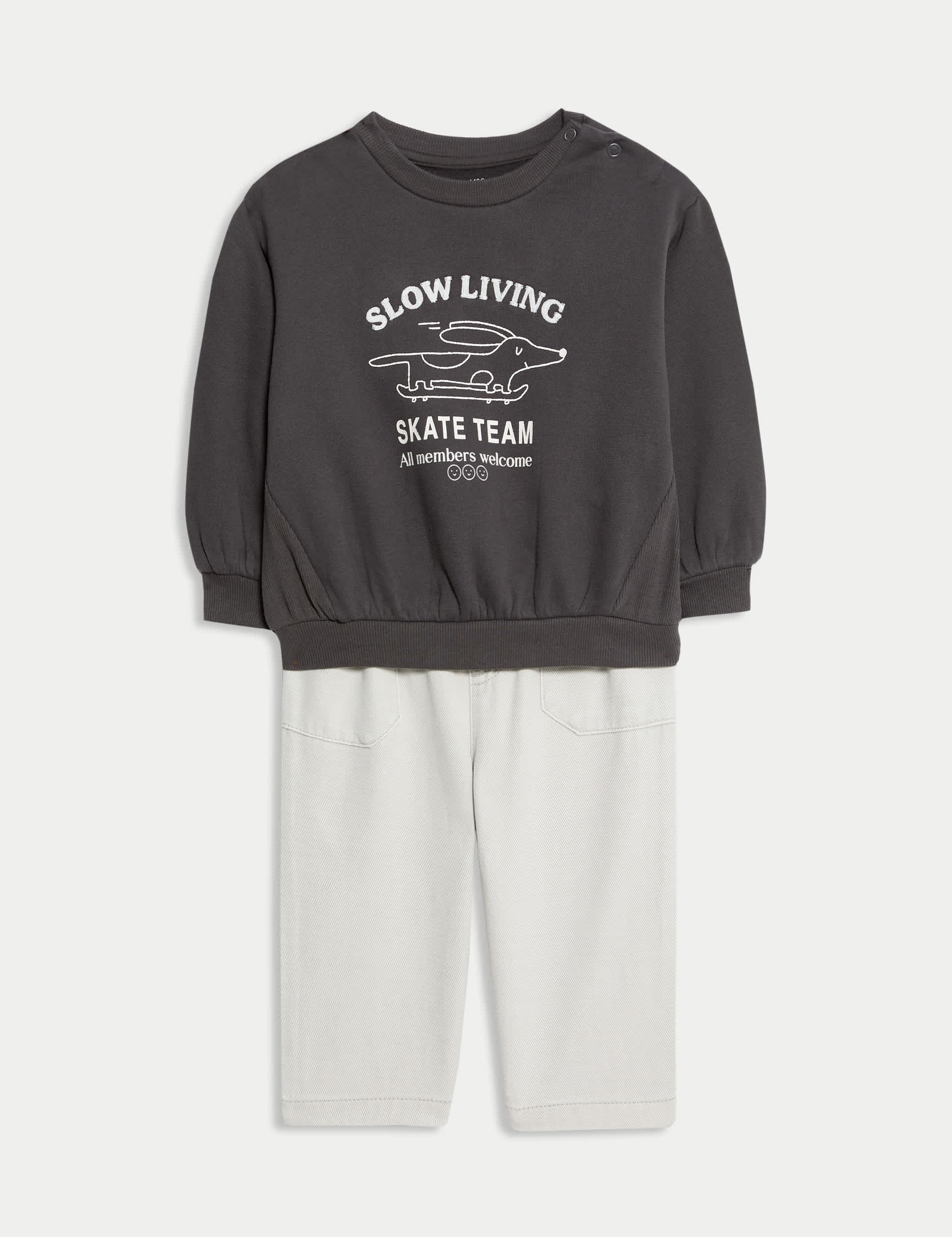 2pc Cotton Rich Skating Dog Print Sweatshirt Trousers Outfit (0 Mths-6 Yrs)