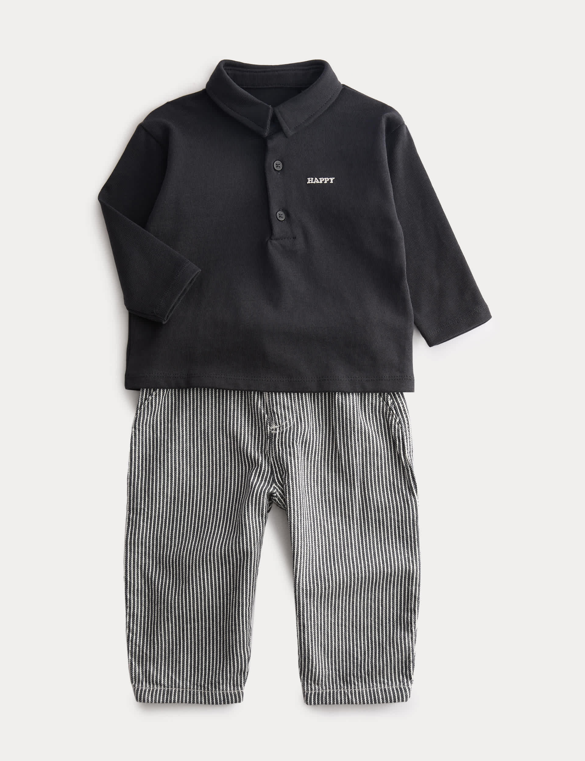 Pure Cotton Long Sleeve Polo Shirt & Trousers Outfit (0-3 Yrs) | M&S | M&S
