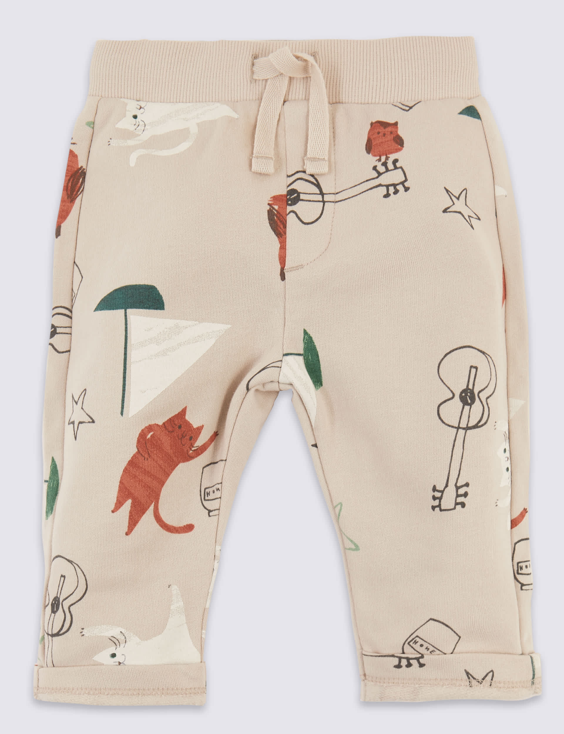 Pure Cotton All Over Owl & Cat Print Joggers | M&S