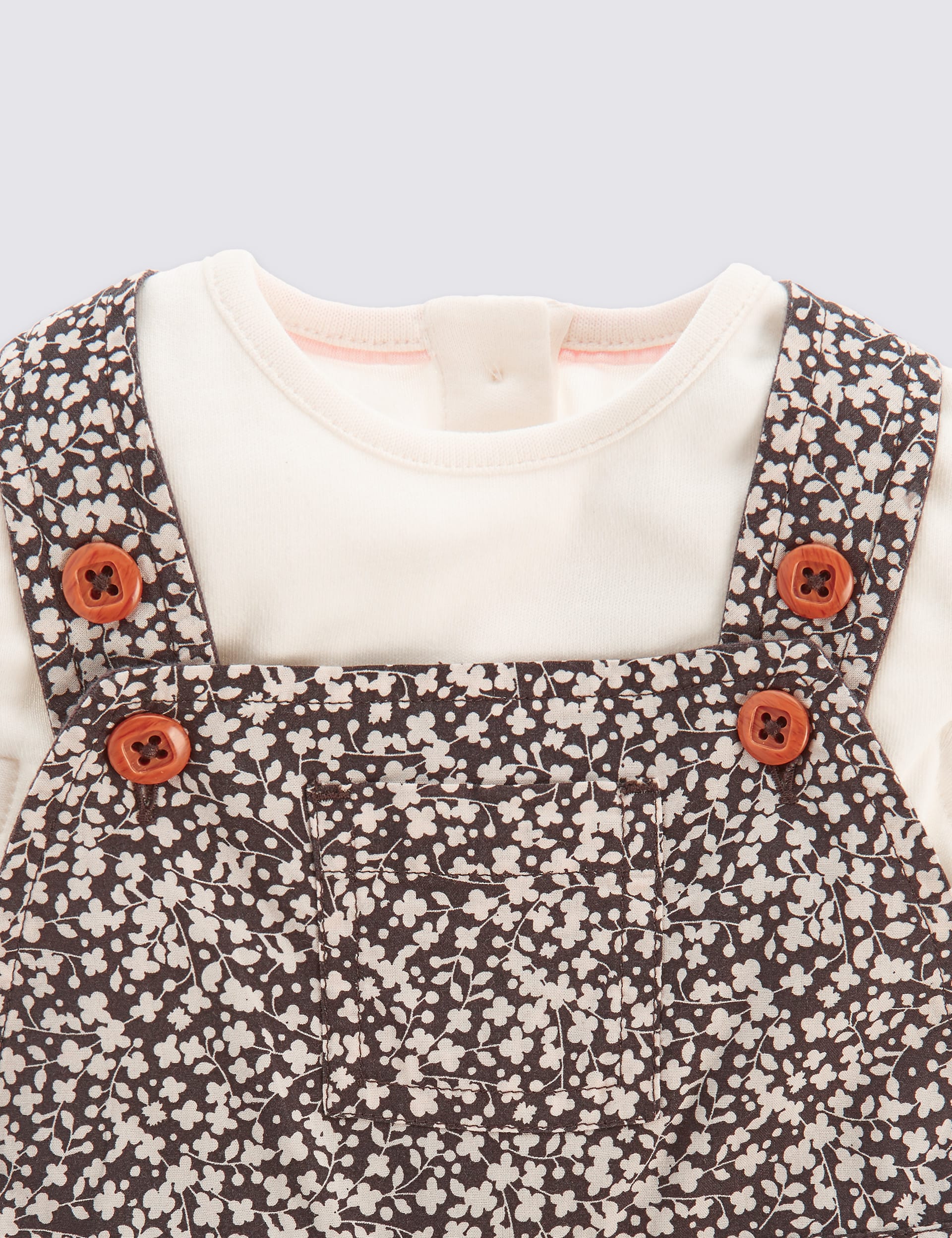 2 Piece Pure Cotton Floral Bibshort Dungaree Outfit Image 2 of 7