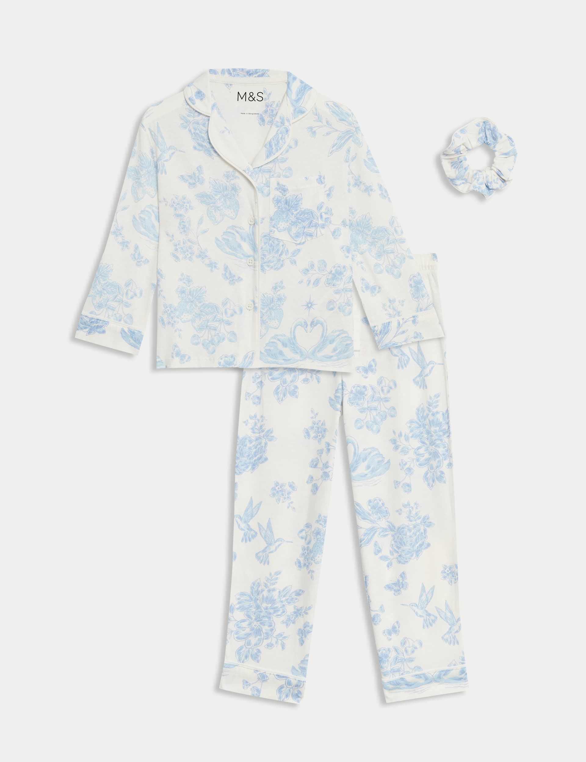 Cotton Modal Floral Pyjamas with Scrunchie (3-16 Yrs)