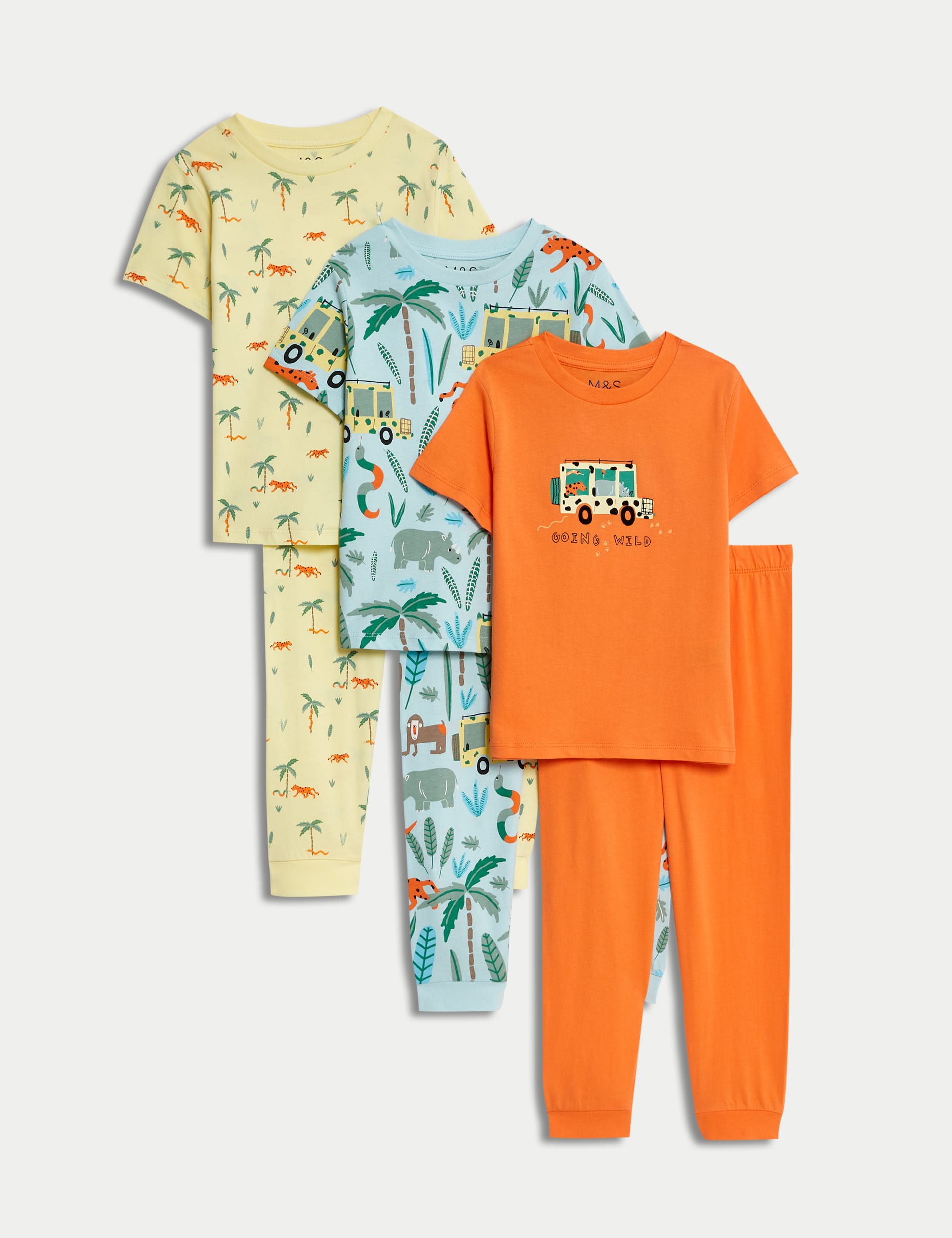 3pk Pure Cotton Safari Pyjama Sets (1-8 Years) | M&S Collection | M&S