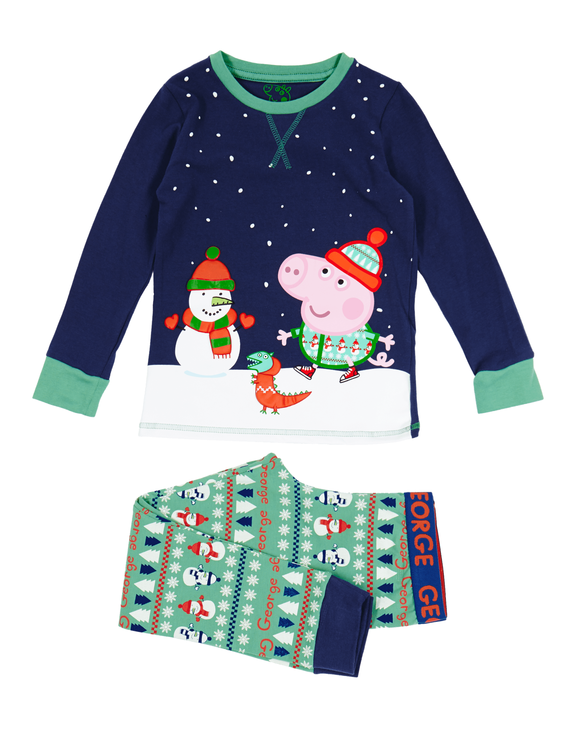 Cotton Rich George Peppa Pig™ & Snowman Stay Soft Pyjamas (1-8 Years) Image 1 of 2