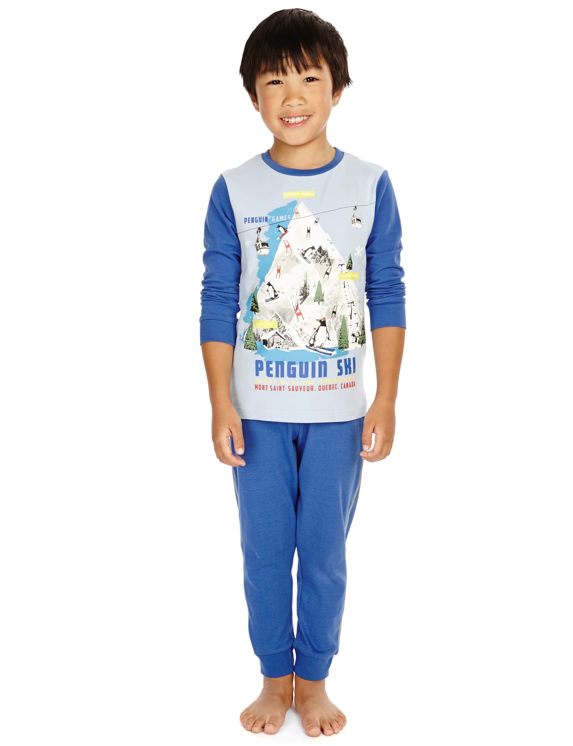 Cotton Rich Stay Soft Penguin Print Pyjamas (1-8 Years) Image 2 of 4