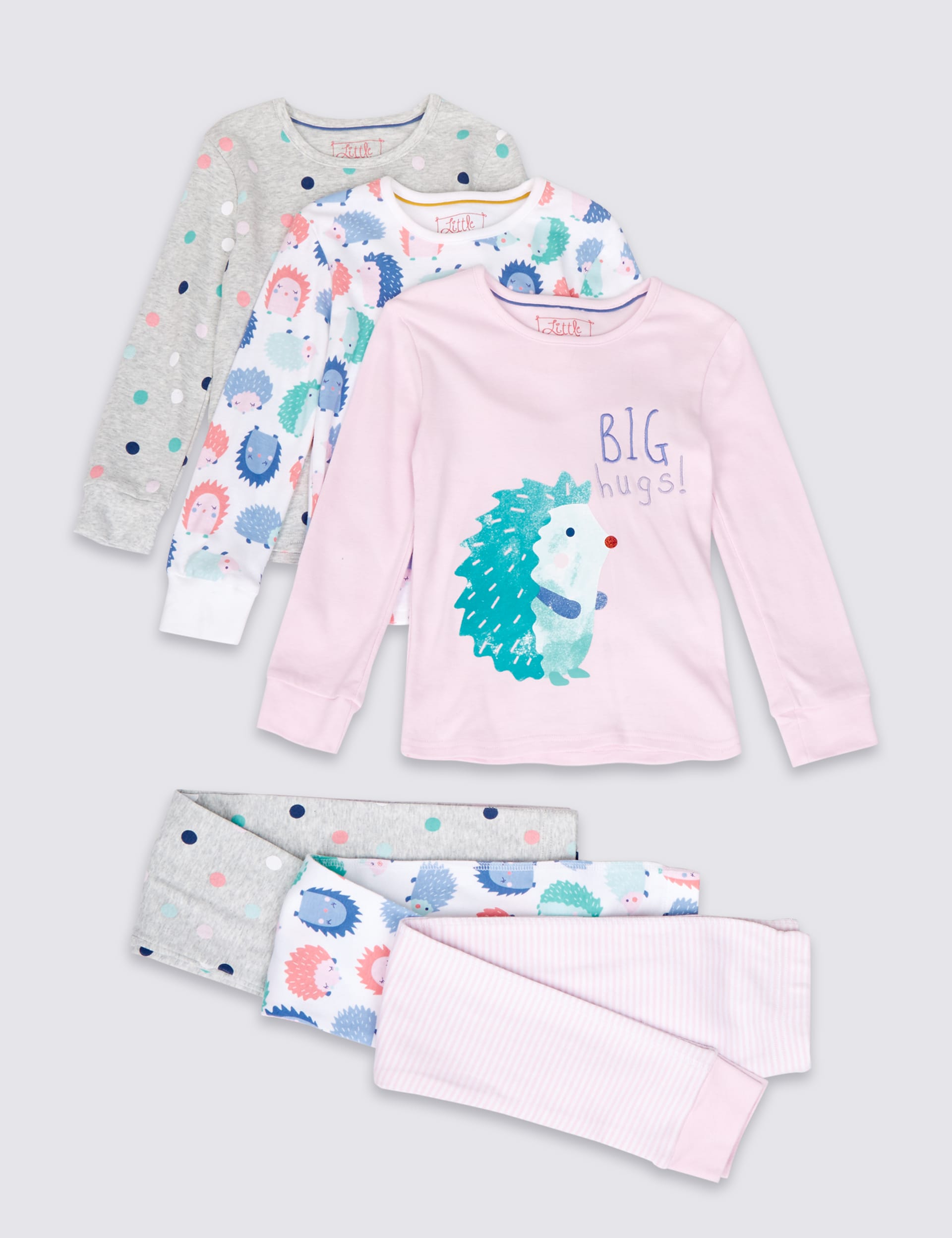 3 Pack Pure Cotton Hedgehog Pyjamas (1-8 Years) Image 2 of 10
