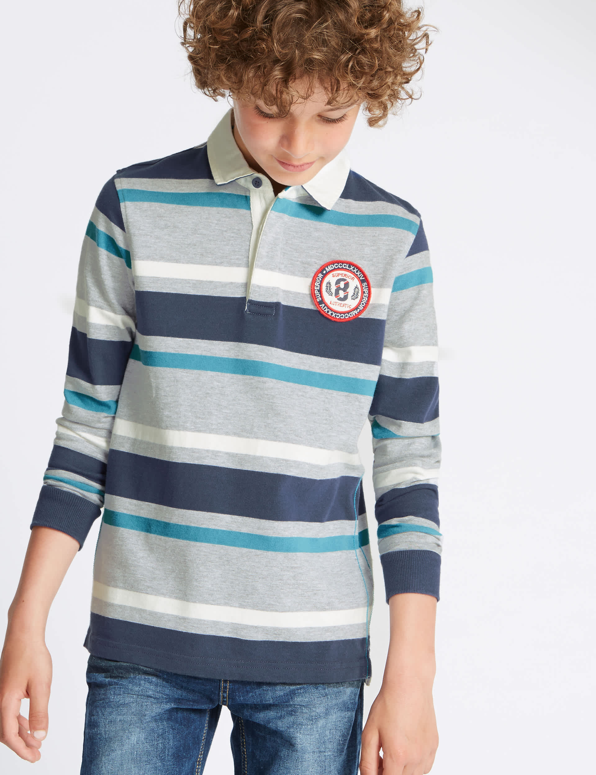 Cotton Rich Striped Rugby Top (5-14 Years) at M&S