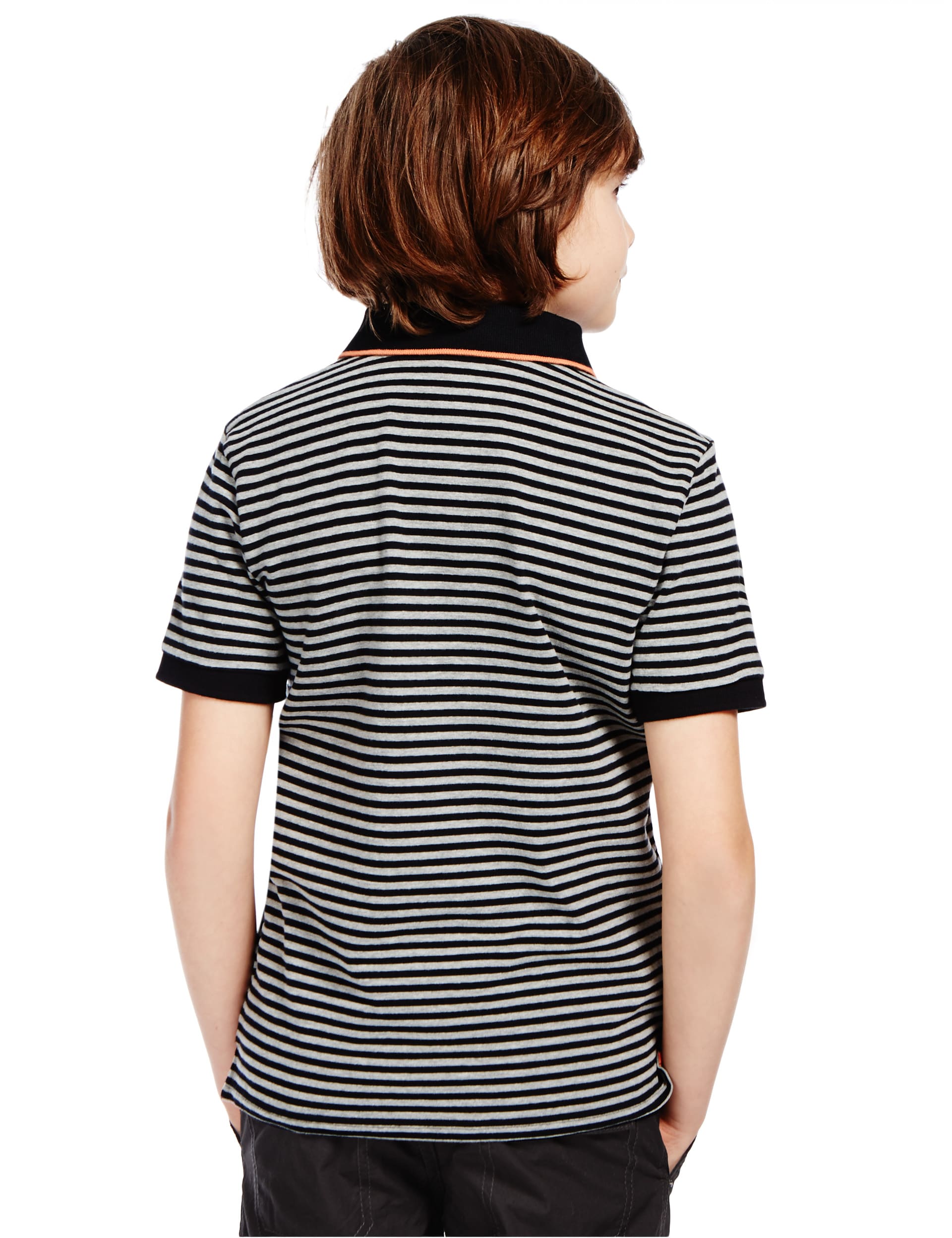 Cotton Rich Narrow Striped Polo Shirt (5-14 Years) Image 2 of 3