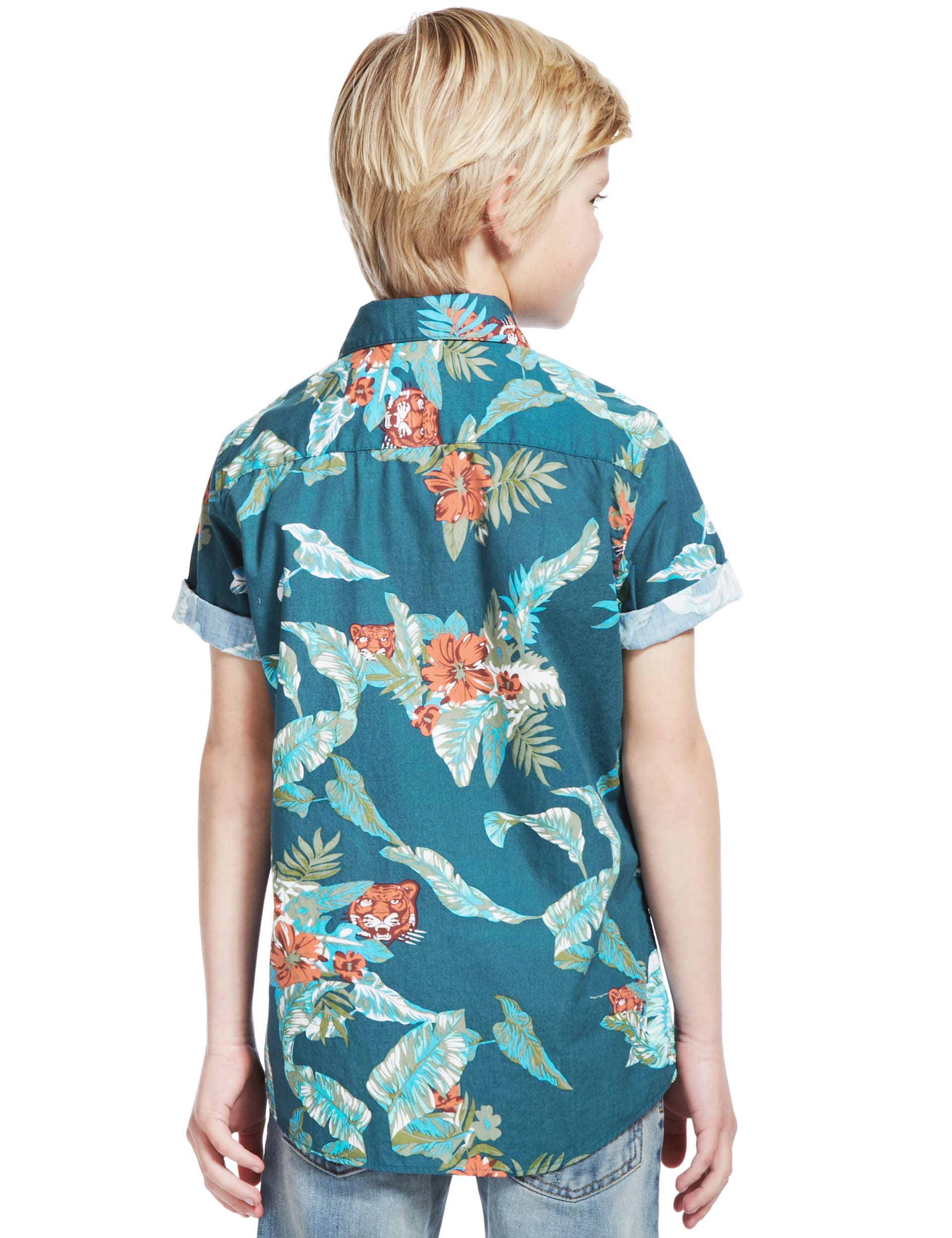 Pure Cotton Leaf Print Shirt (5-14 Years) Image 2 of 4