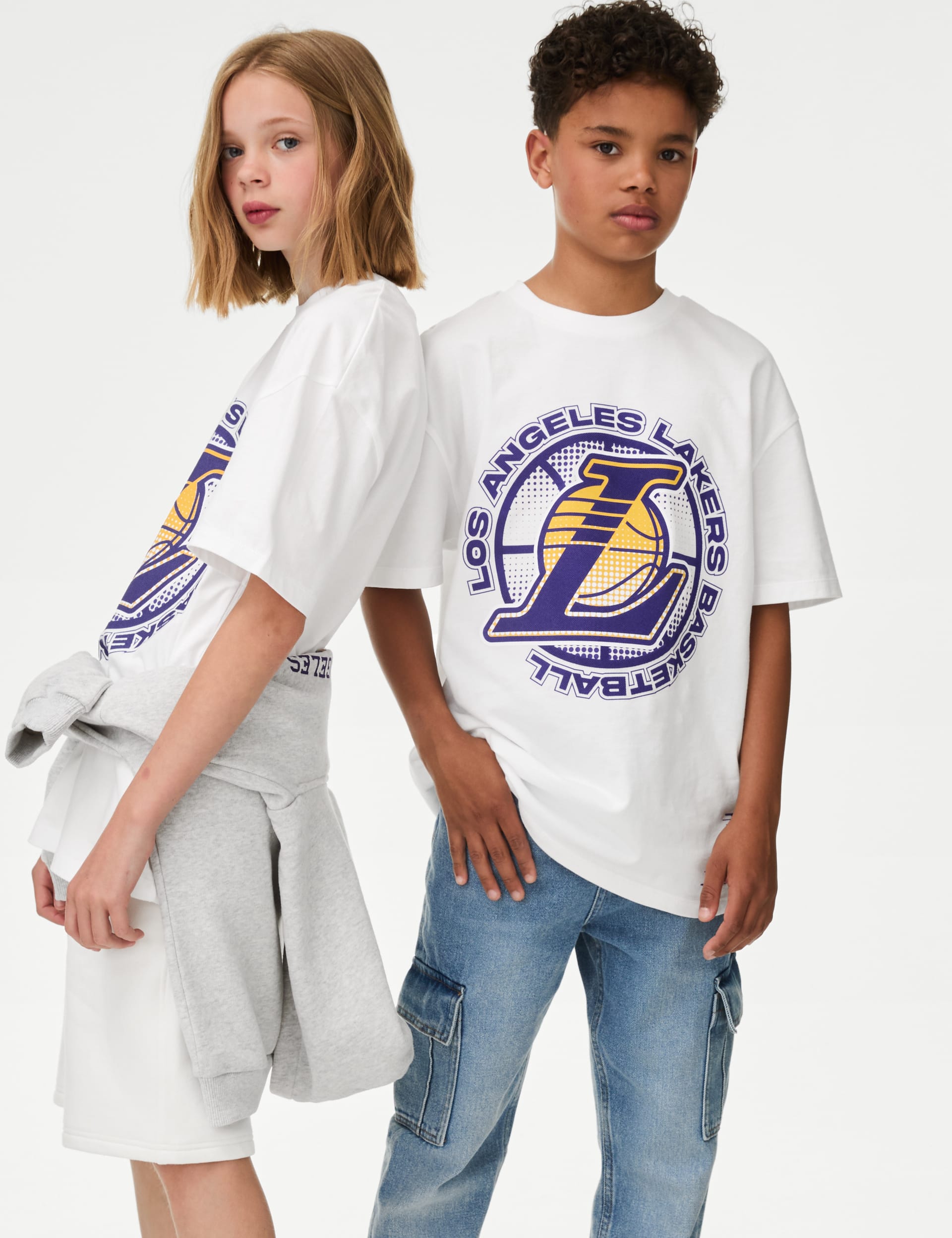 Boys Lakers Champion Printed Outfit – Black T-Shirt & Denim Shorts Set
