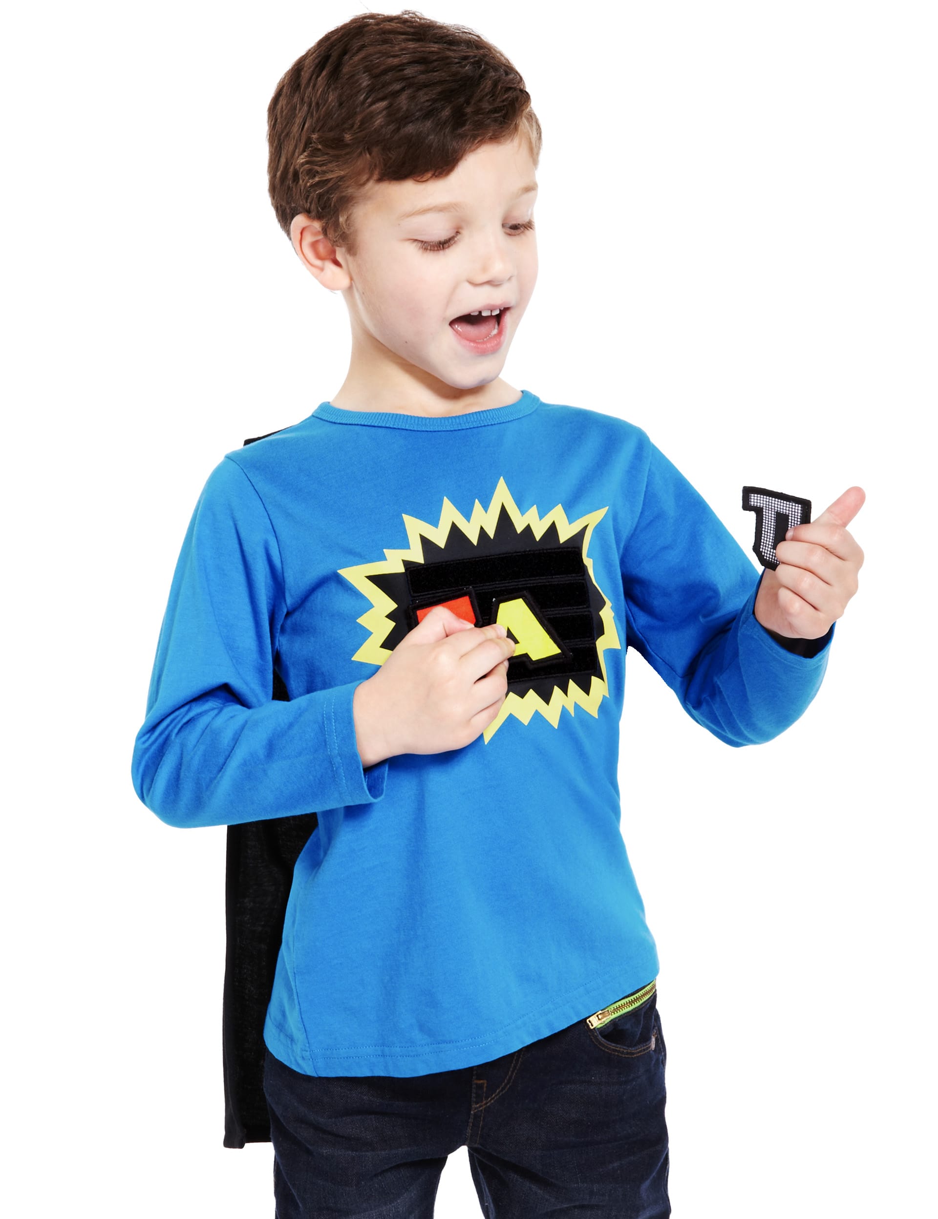 Pure Cotton Boys T-Shirt with Cape (1-7 Years) Image 2 of 4