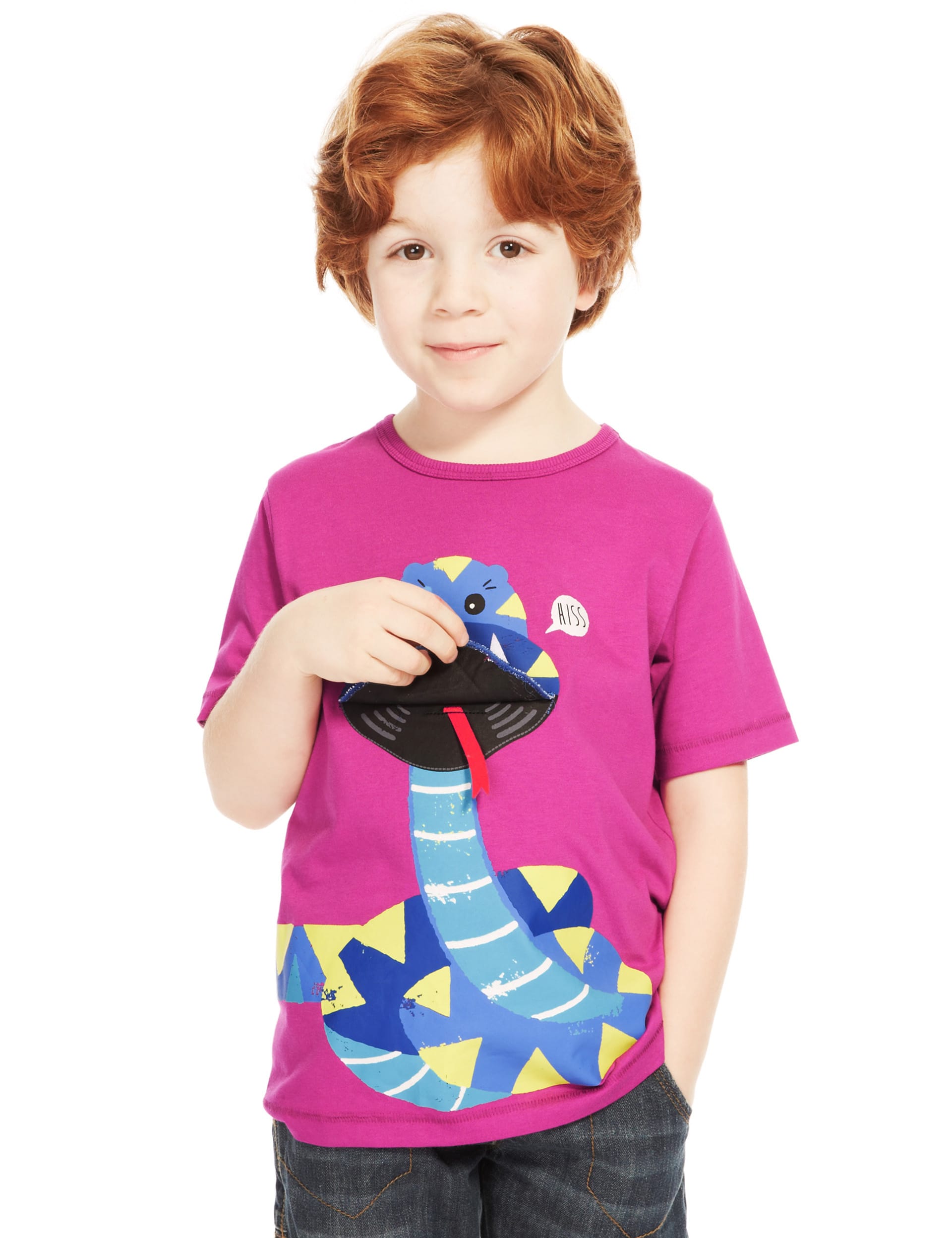 Pure Cotton Graphic Snake Print T-Shirt Image 2 of 6