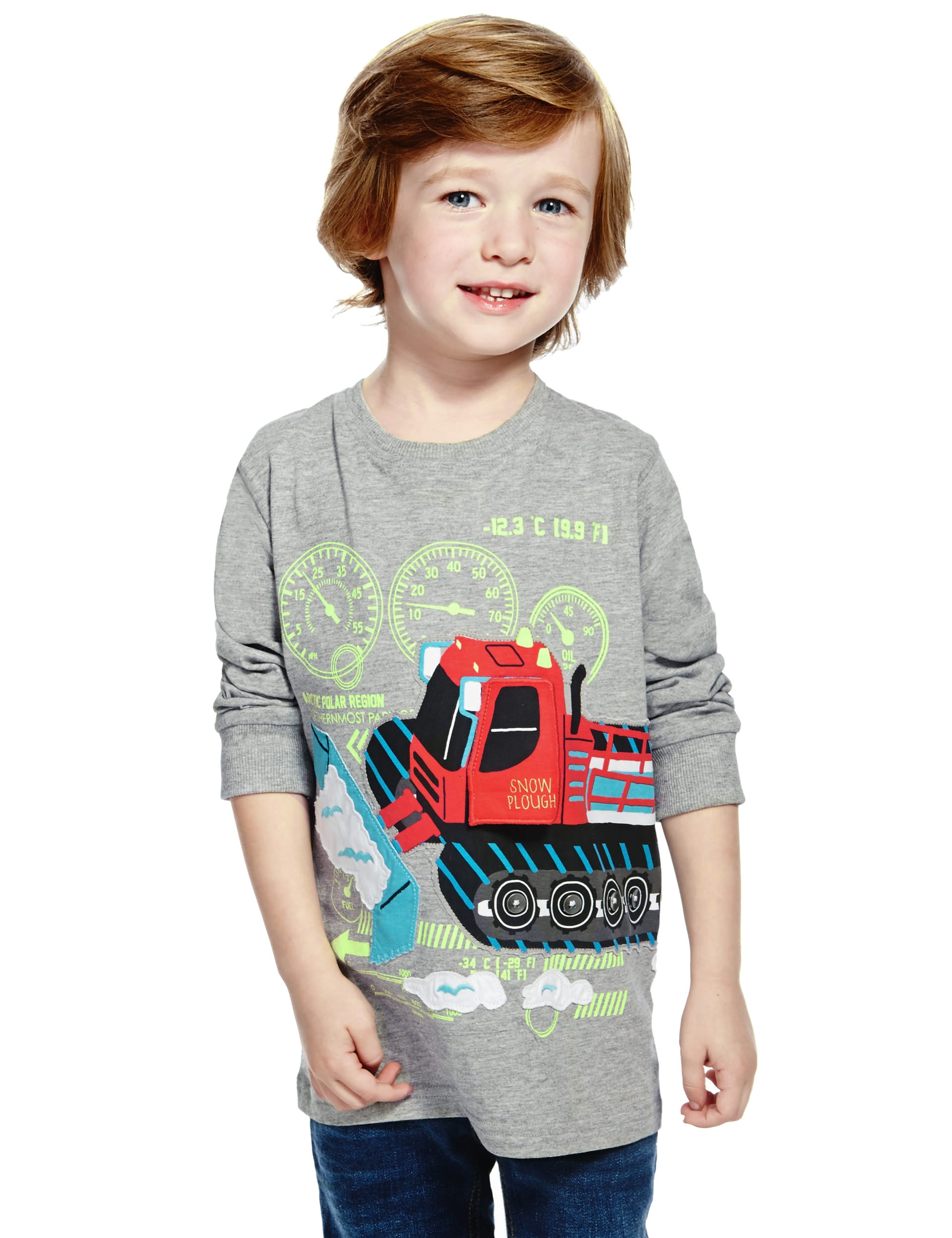 Cotton Rich Long Sleeve Snow Digger Appliqué T-Shirt (1-7 Years) Image 2 of 4