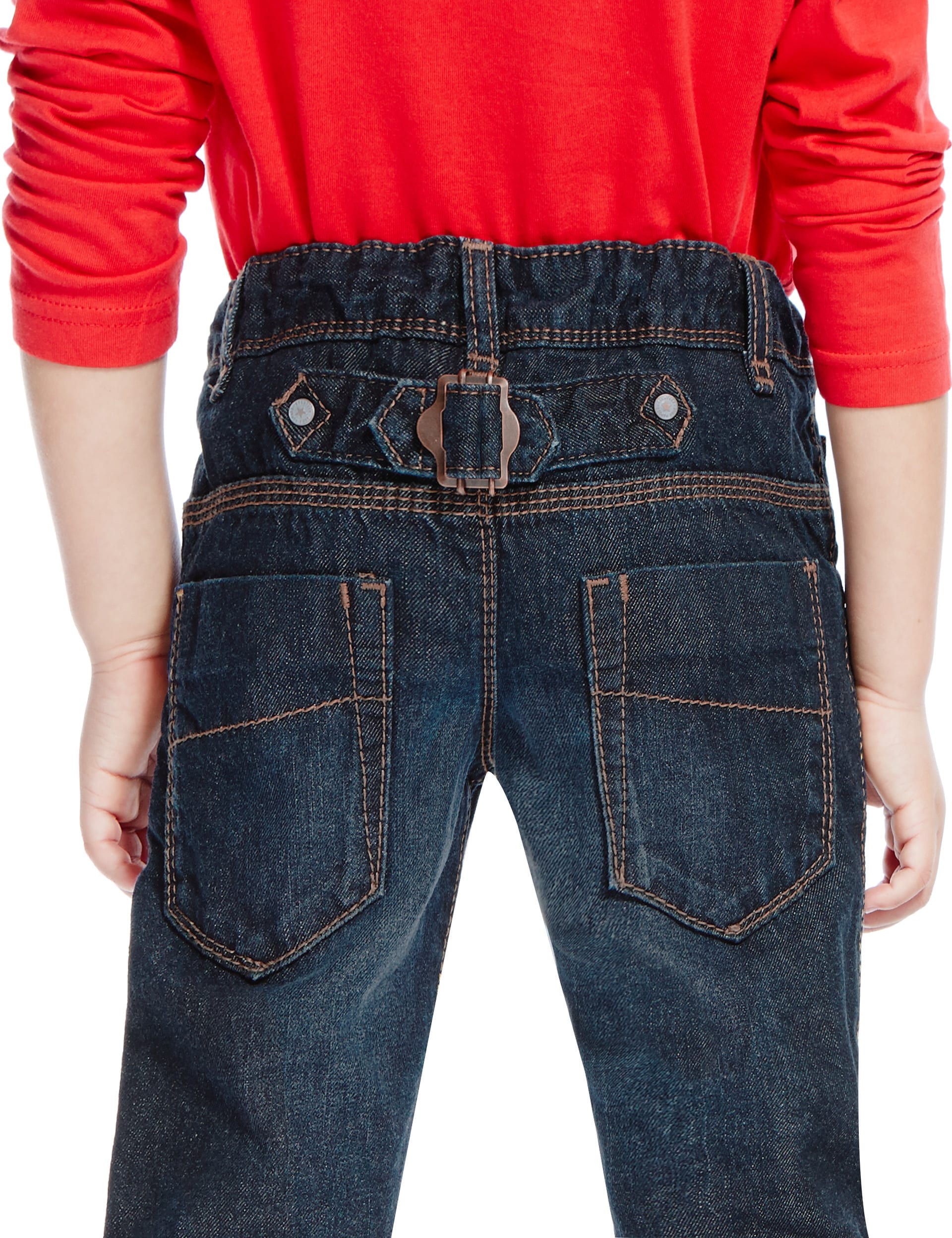 Pure Cotton Adjustable Waist Cinch Back Denim Jeans (1-7 Years) Image 2 of 3