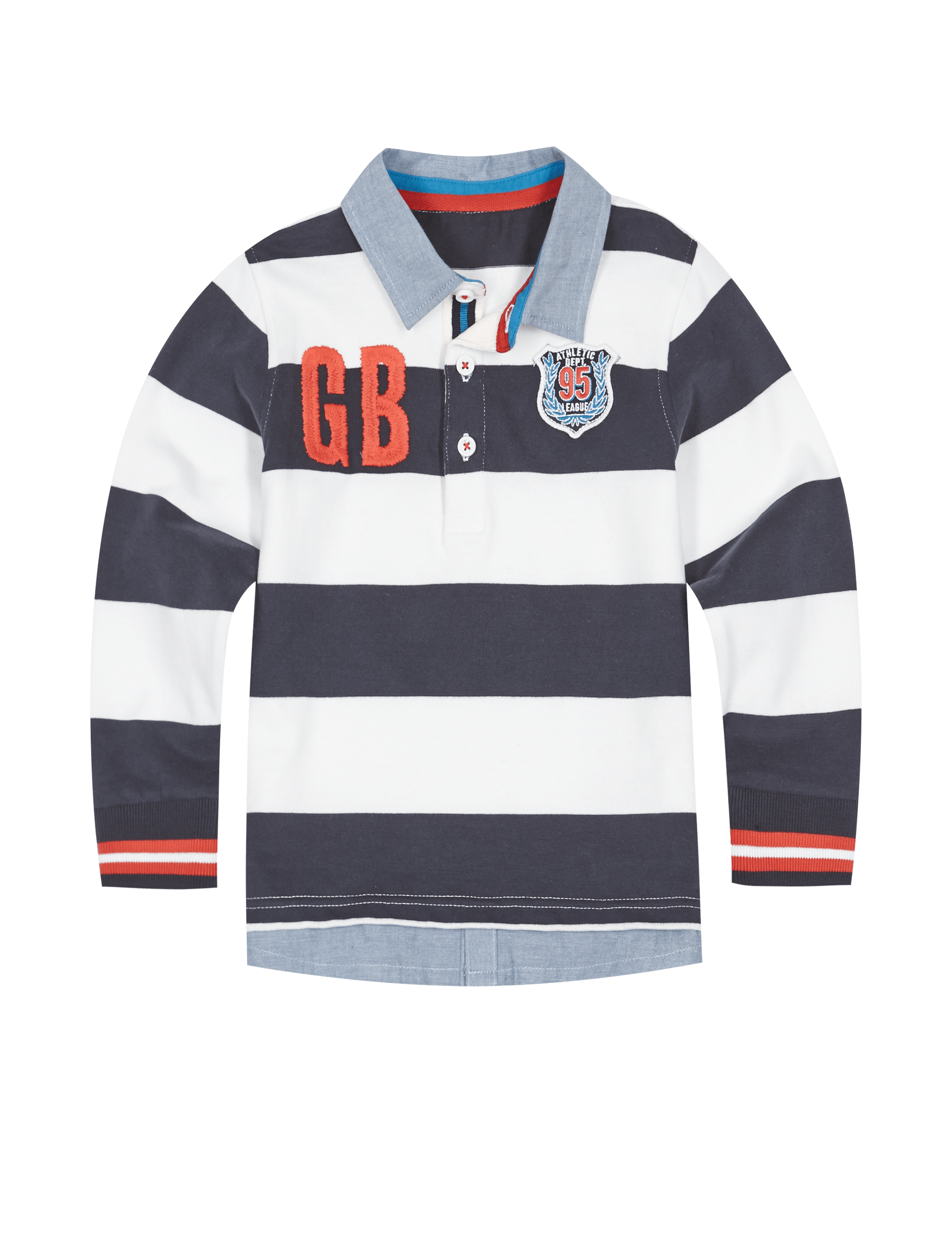 Pure Cotton Long Sleeve Striped Rugby Top (1-7 Years) Image 2 of 3