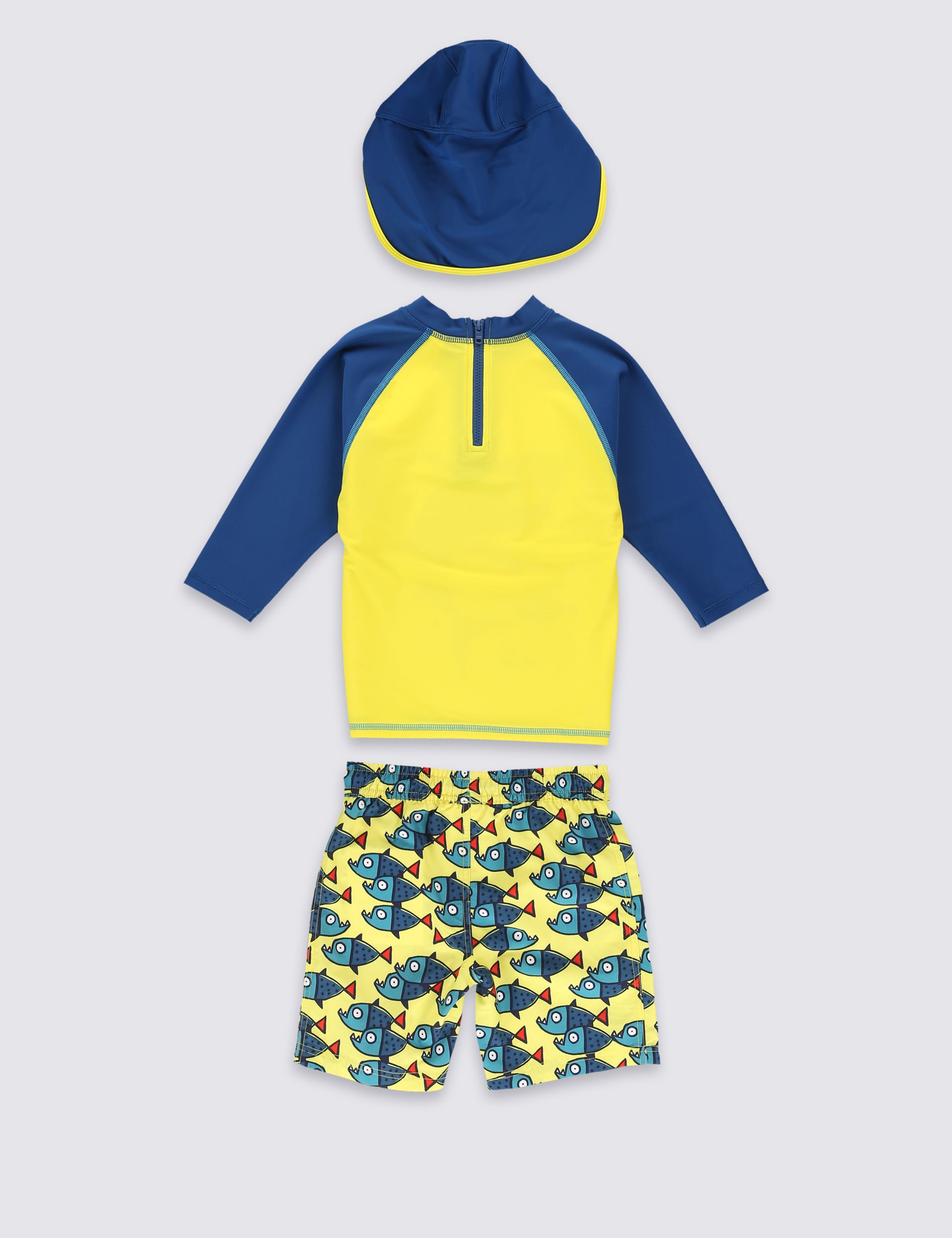 3 Piece Safe in the Sun Shark Rash Vest, Shorts Swimsuit with Hat (1-7 Years) Image 2 of 3