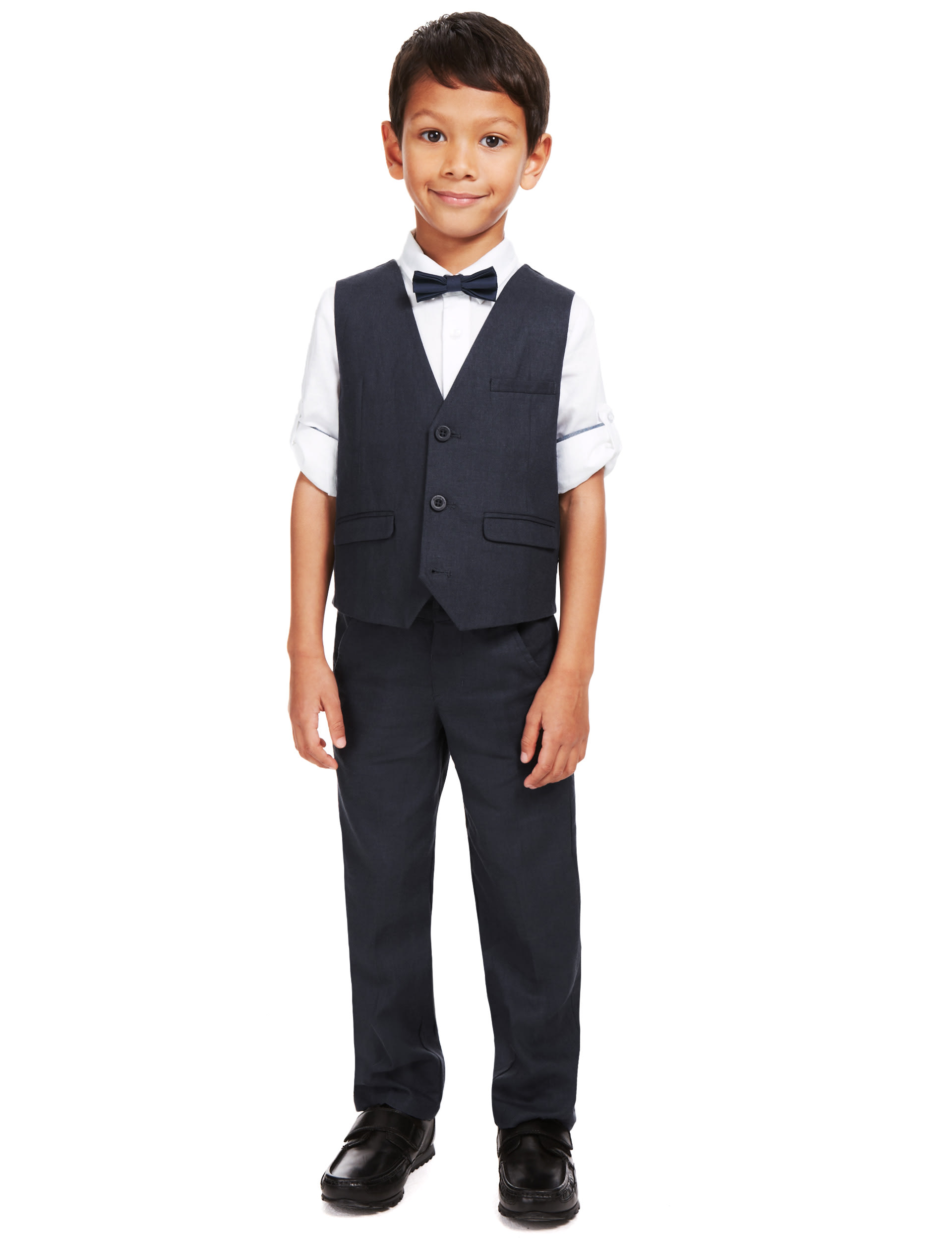 4 Piece Linen Blend Waistcoat Outfit with Bow Tie (1-7 Years) Image 2 of 9