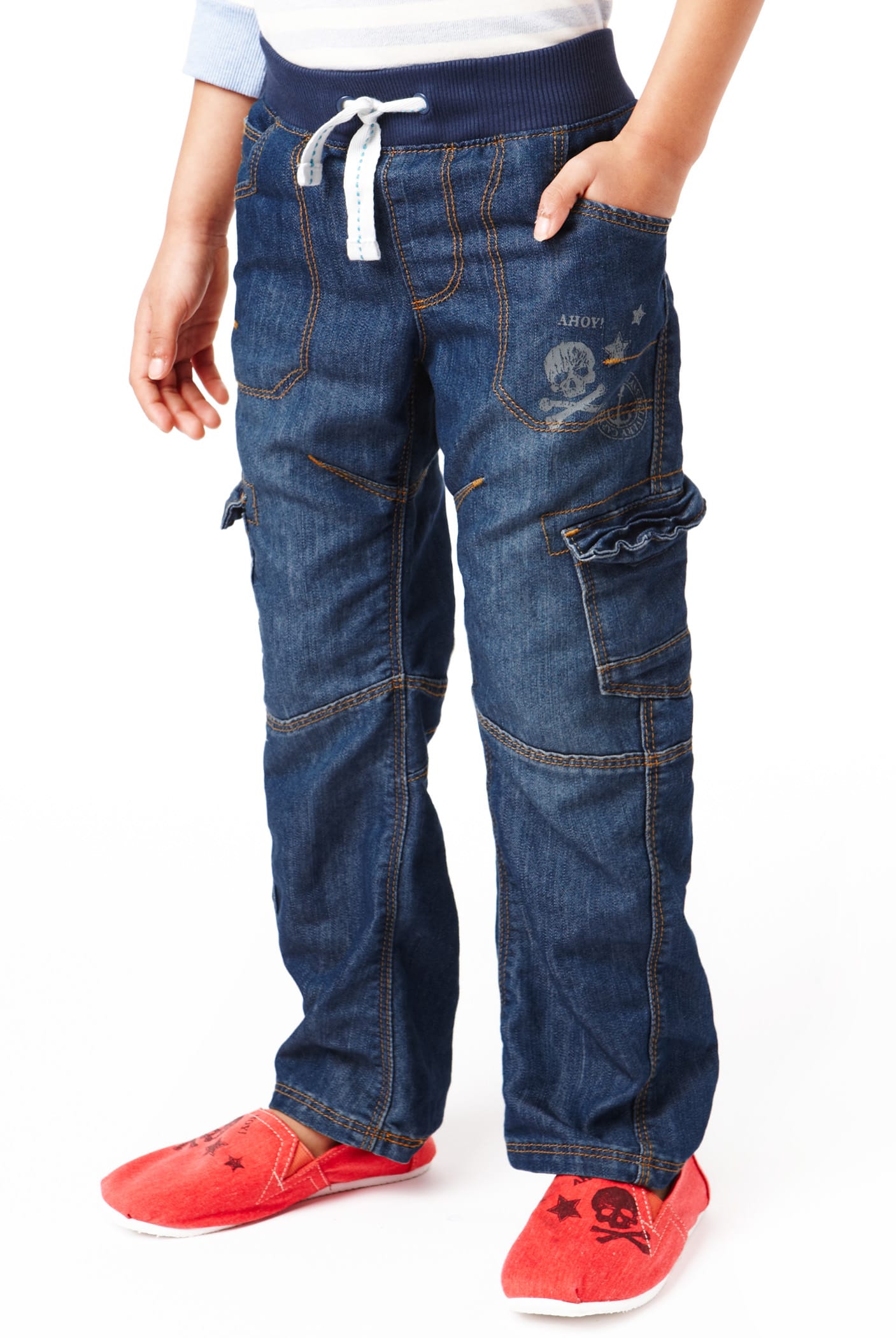Cotton Rich Straight Leg Ribbed Waistband Jeans Image 1 of 1