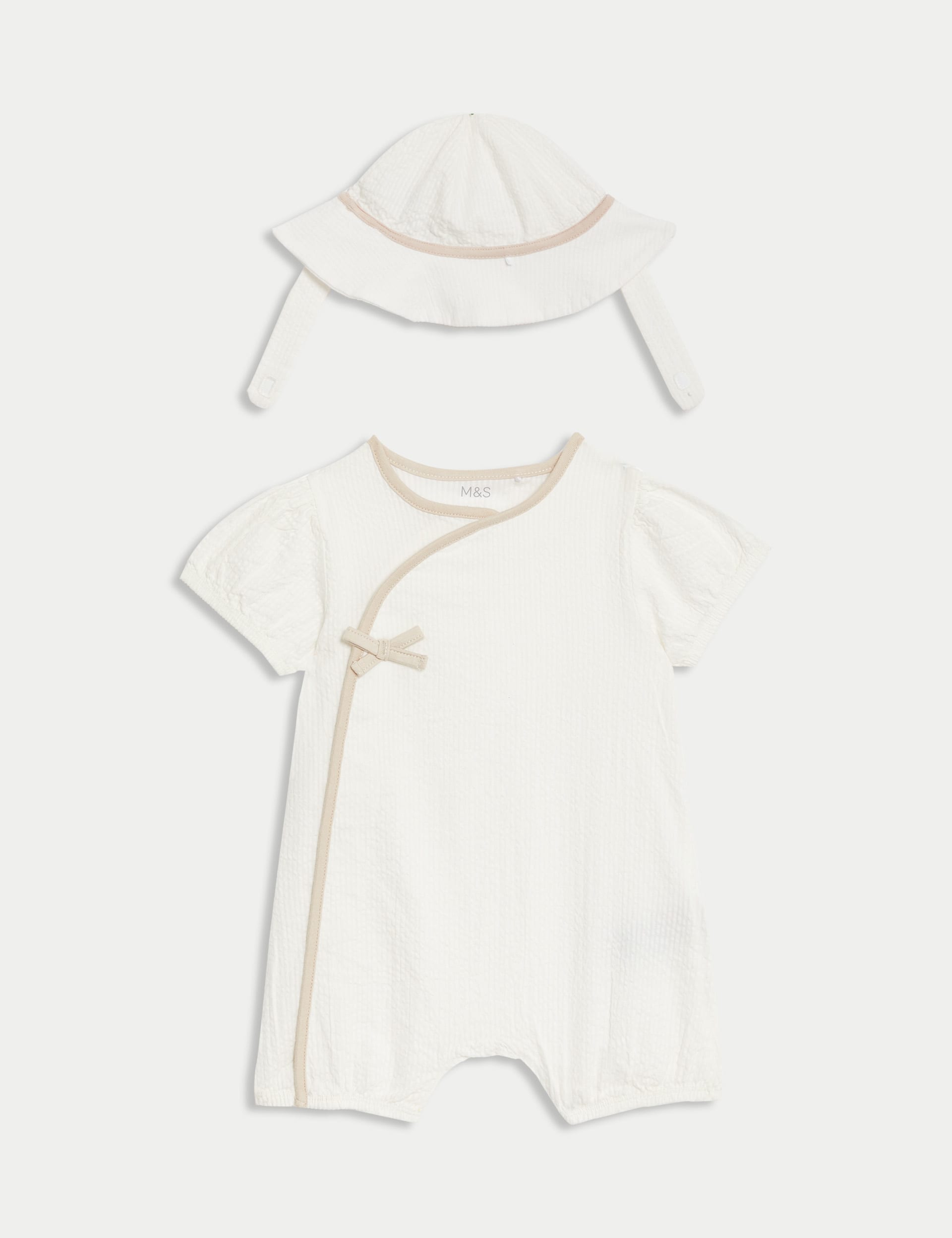 2pc Pure Cotton Textured Romper with Hat (7lbs- 1 Yrs)
