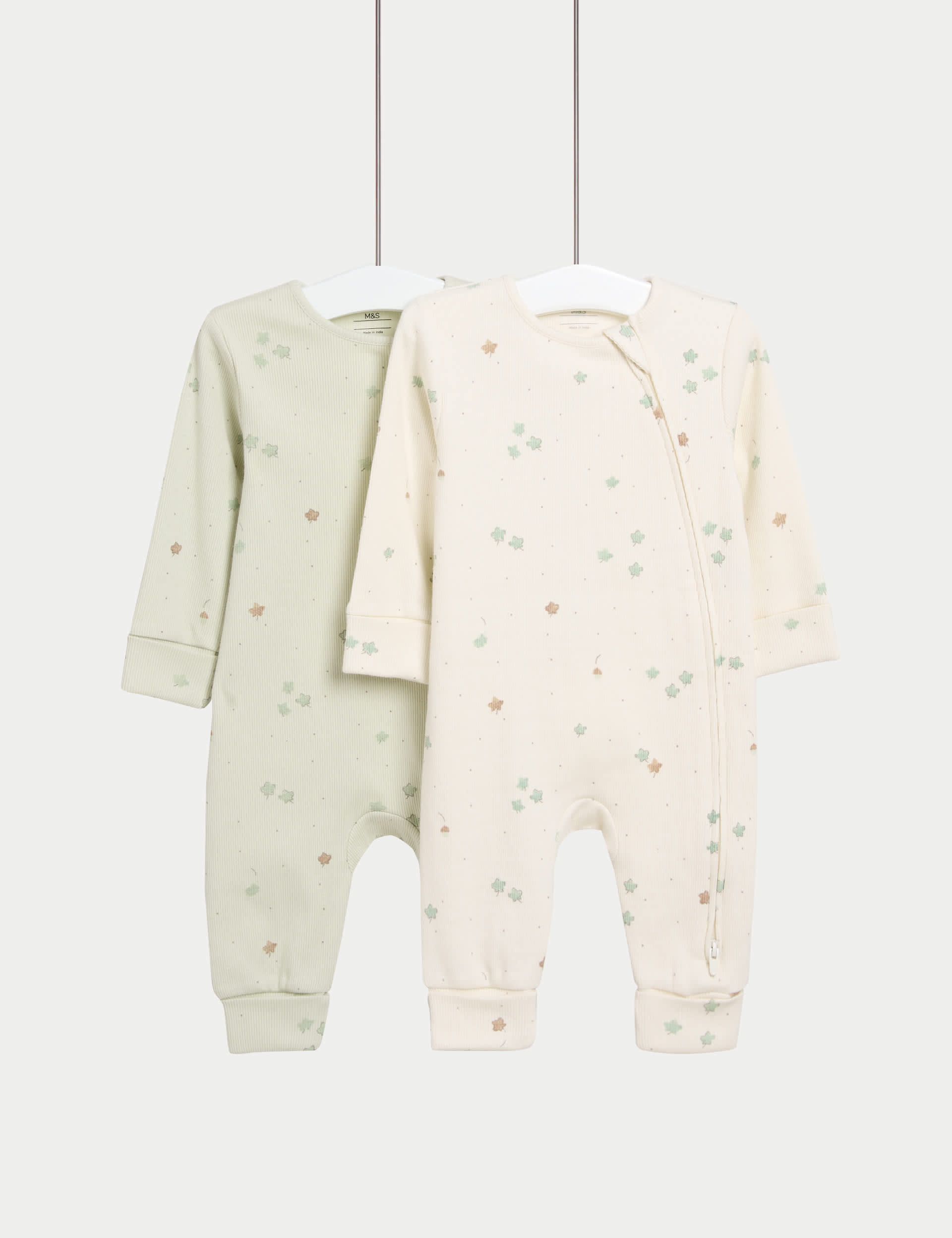 2pk Cotton Rich Leaf Print Sleepsuits (0 Mths-3 Yrs) | M&S Collection | M&S