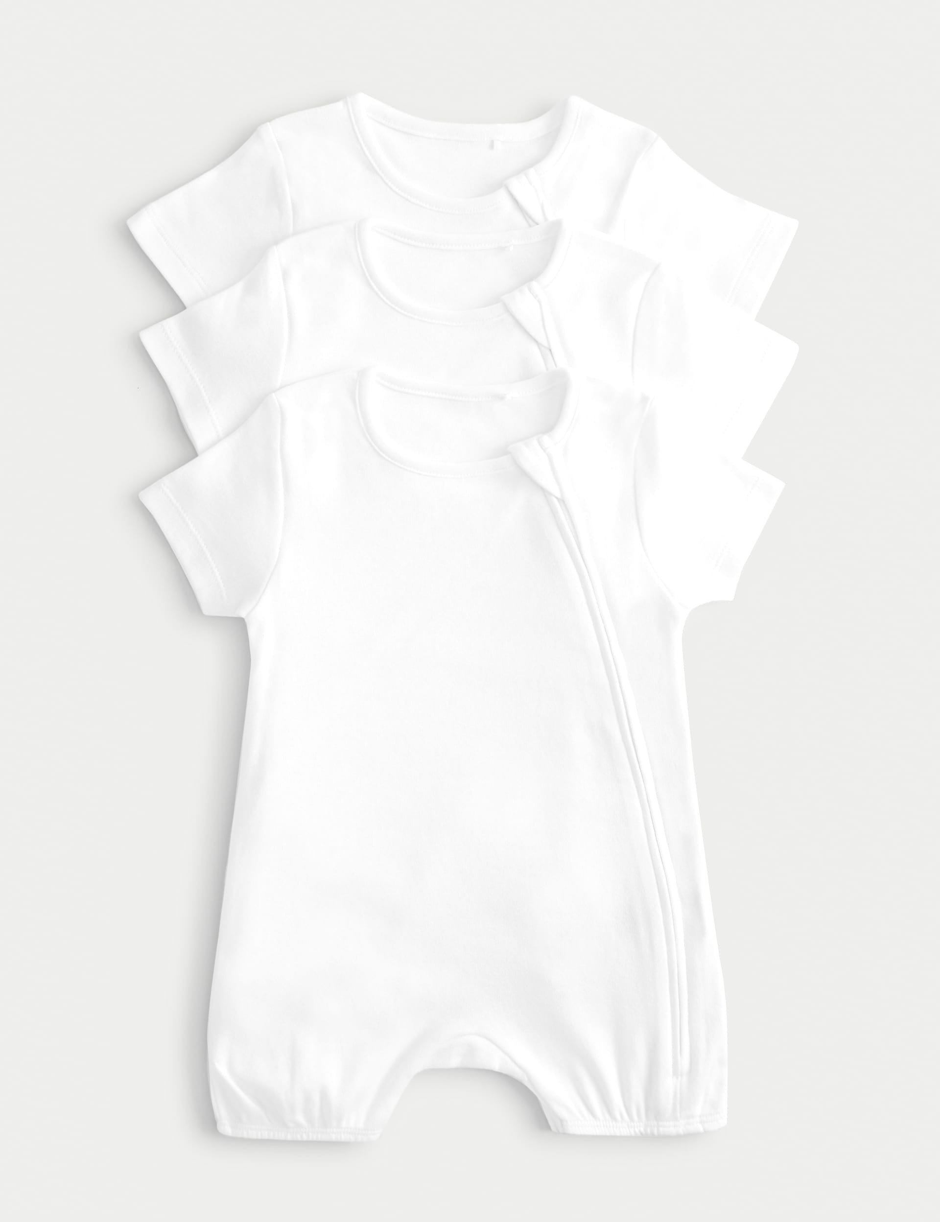 3 Pack Pure Cotton White Rompers (0-3 Yrs) by M&S