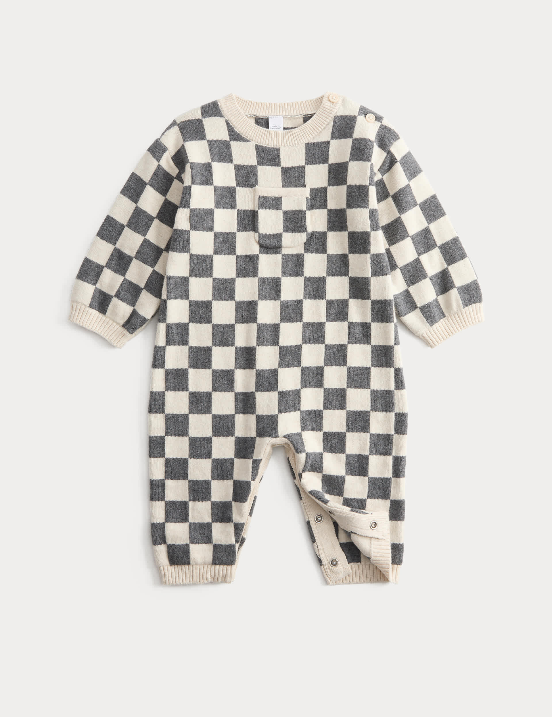 Pure Cotton Checkerboard Knitted All in One (0-12 Mths) | M&S | M&S