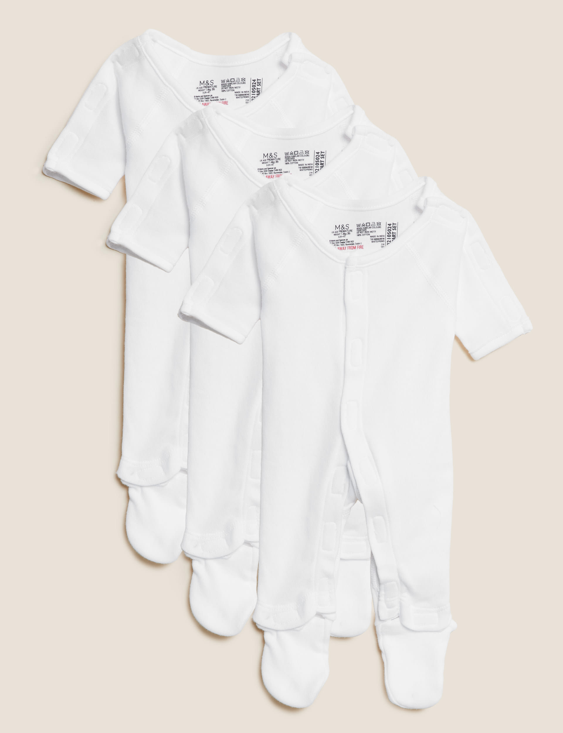 3pk Pure Cotton Premature Sleepsuits (3lbs-4lbs)