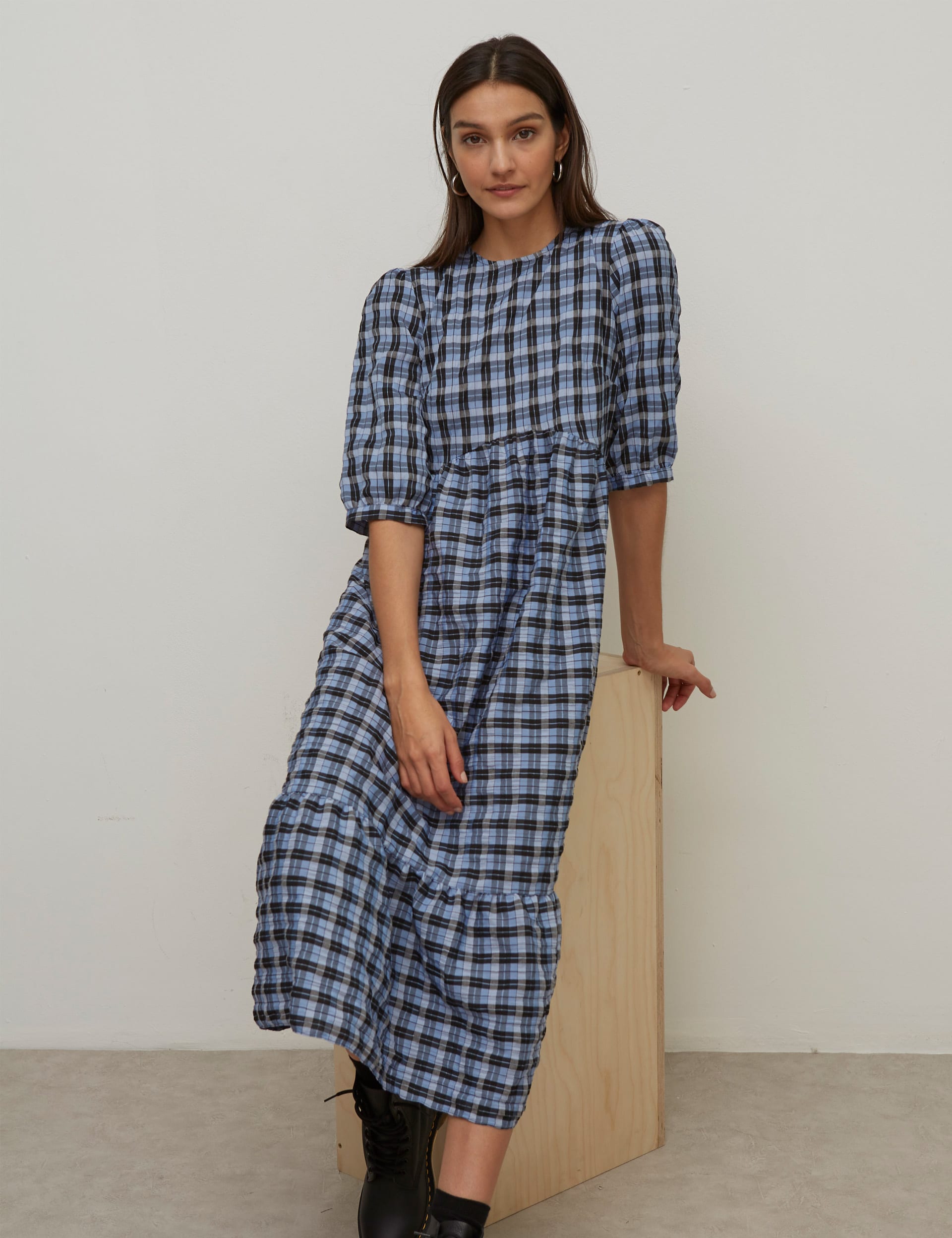 Checked Round Neck Midaxi Tiered Dress | Nobody's Child | M&S