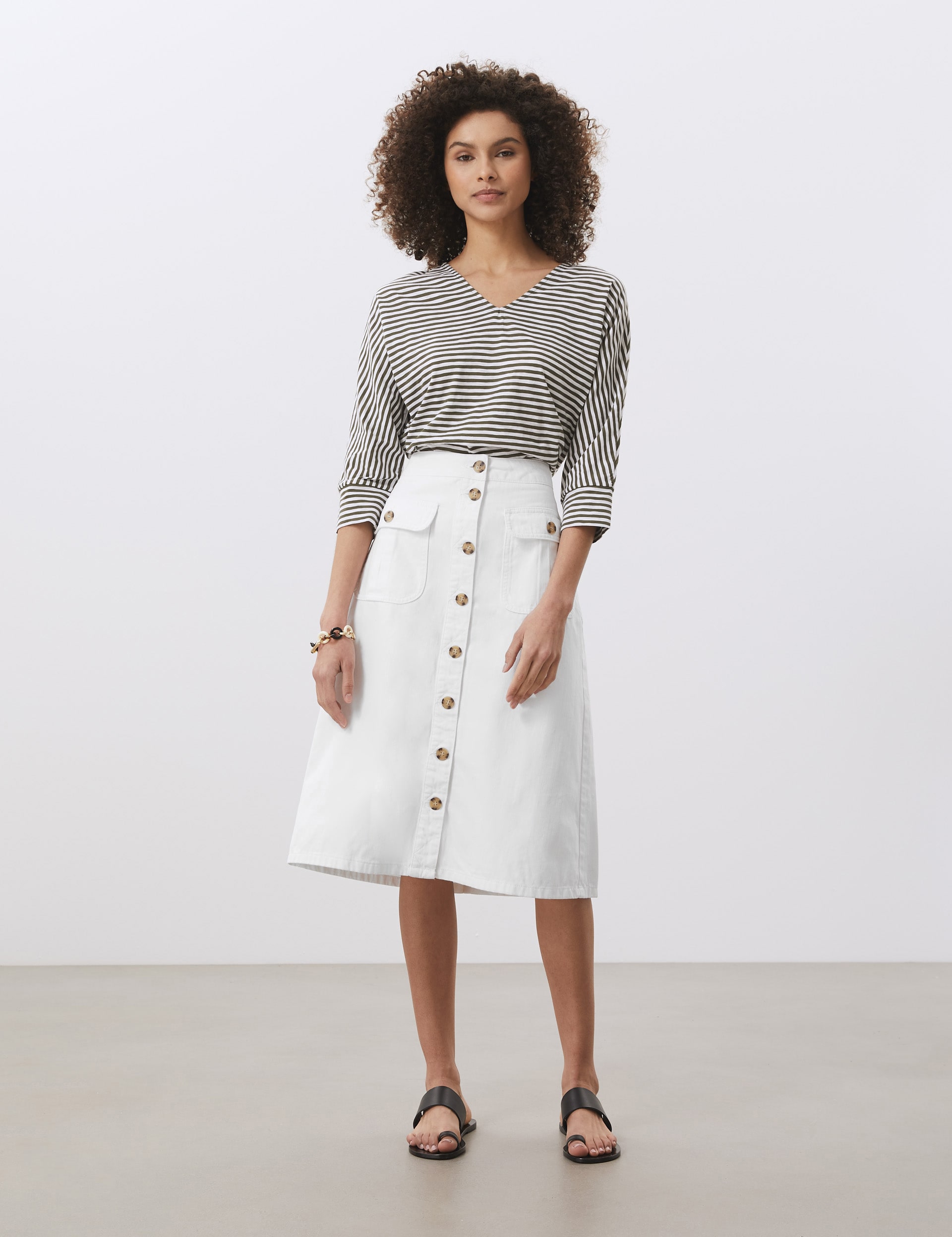 High Waisted Button-Through Denim A-Line Skirt | JAEGER | M&S