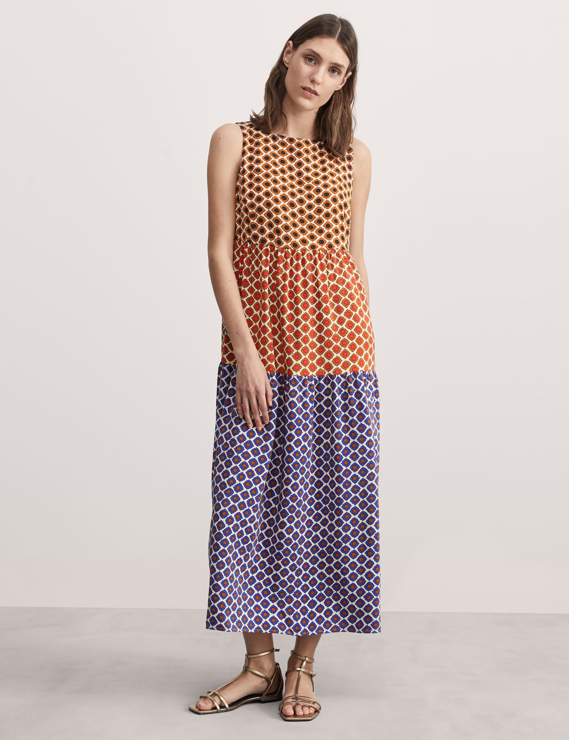 Pure Silk Geometric Maxi Tiered Dress | JAEGER | M&S