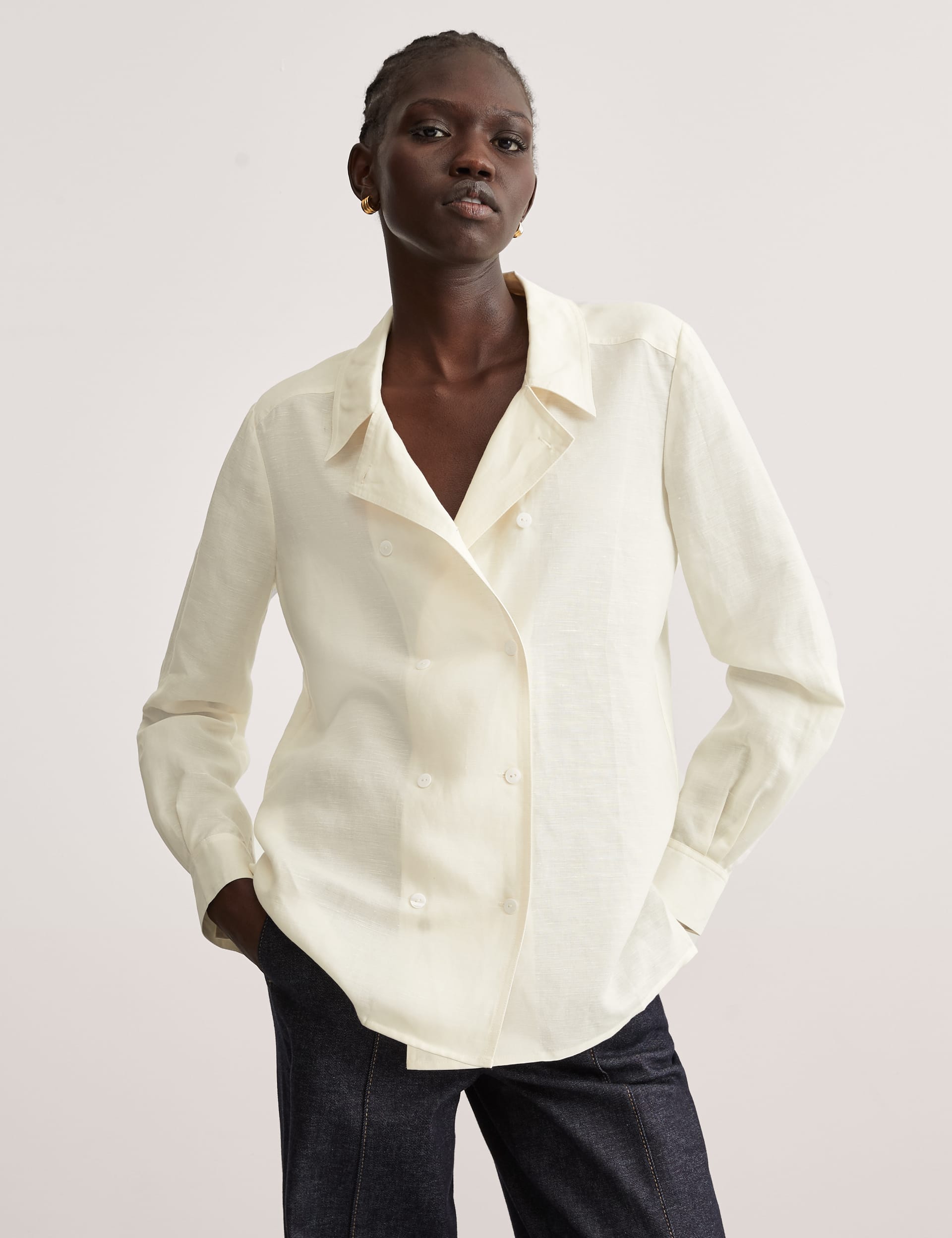 Linen Rich Button Detail Shirt