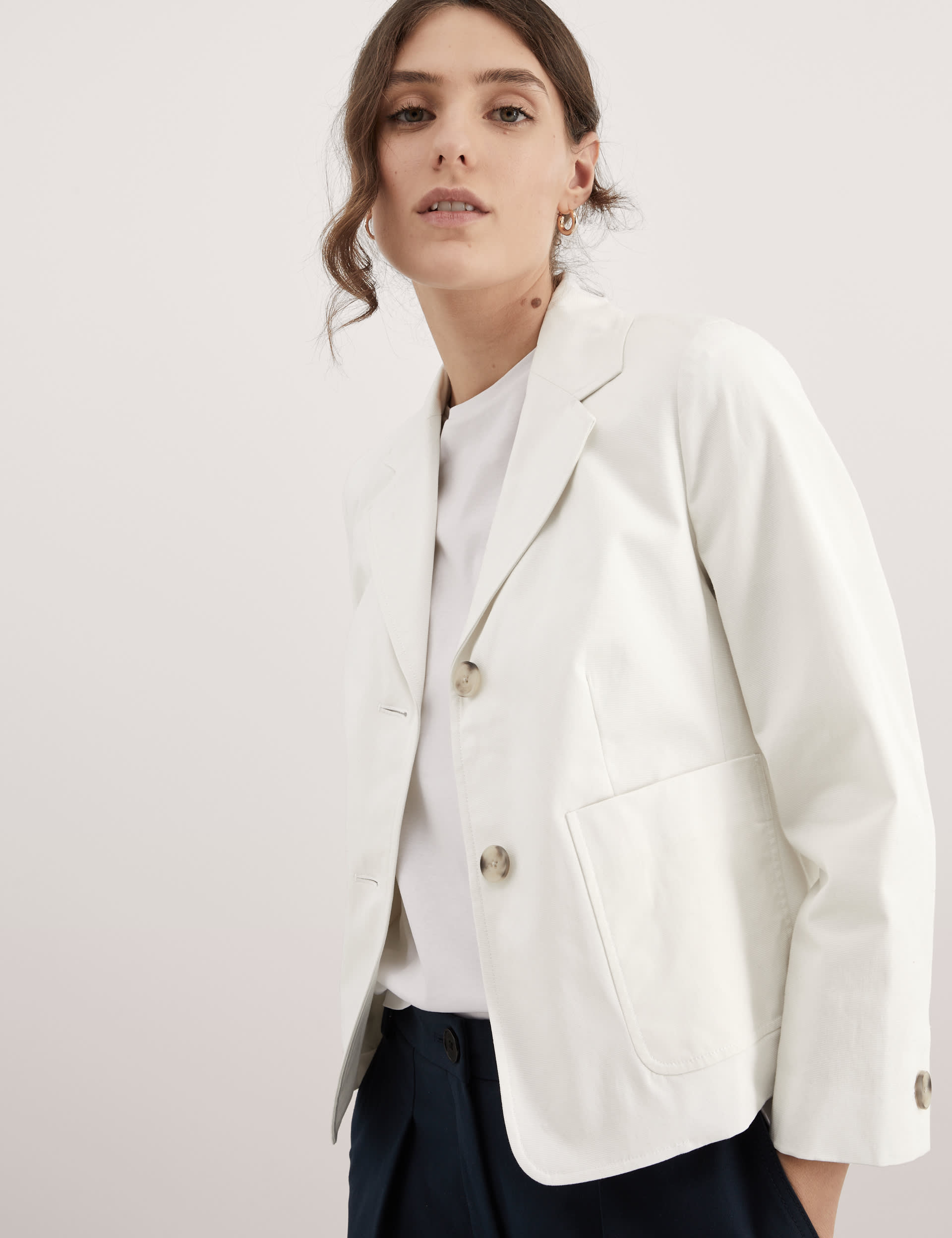 Relaxed Cotton Stretch Cropped Blazer | JAEGER | M&S