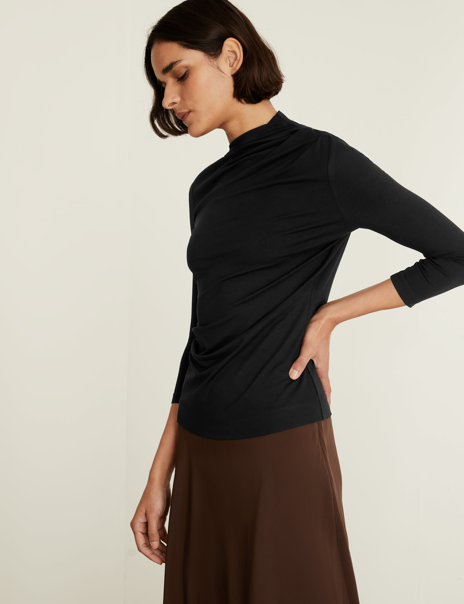 Jersey Funnel Neck Fitted Top | JAEGER | M&S