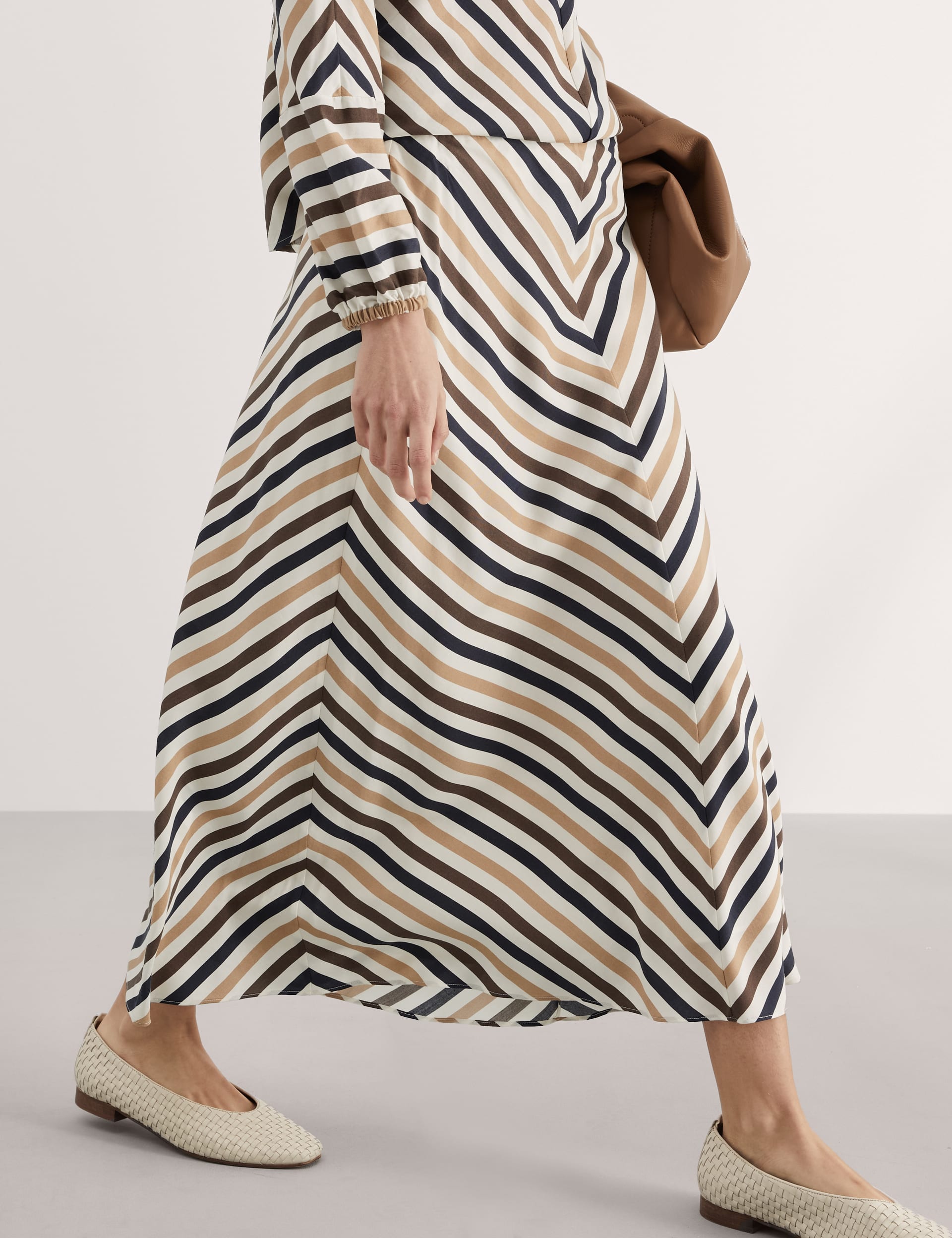 Pure Lyocell™ Chevron Midi A-Line Skirt